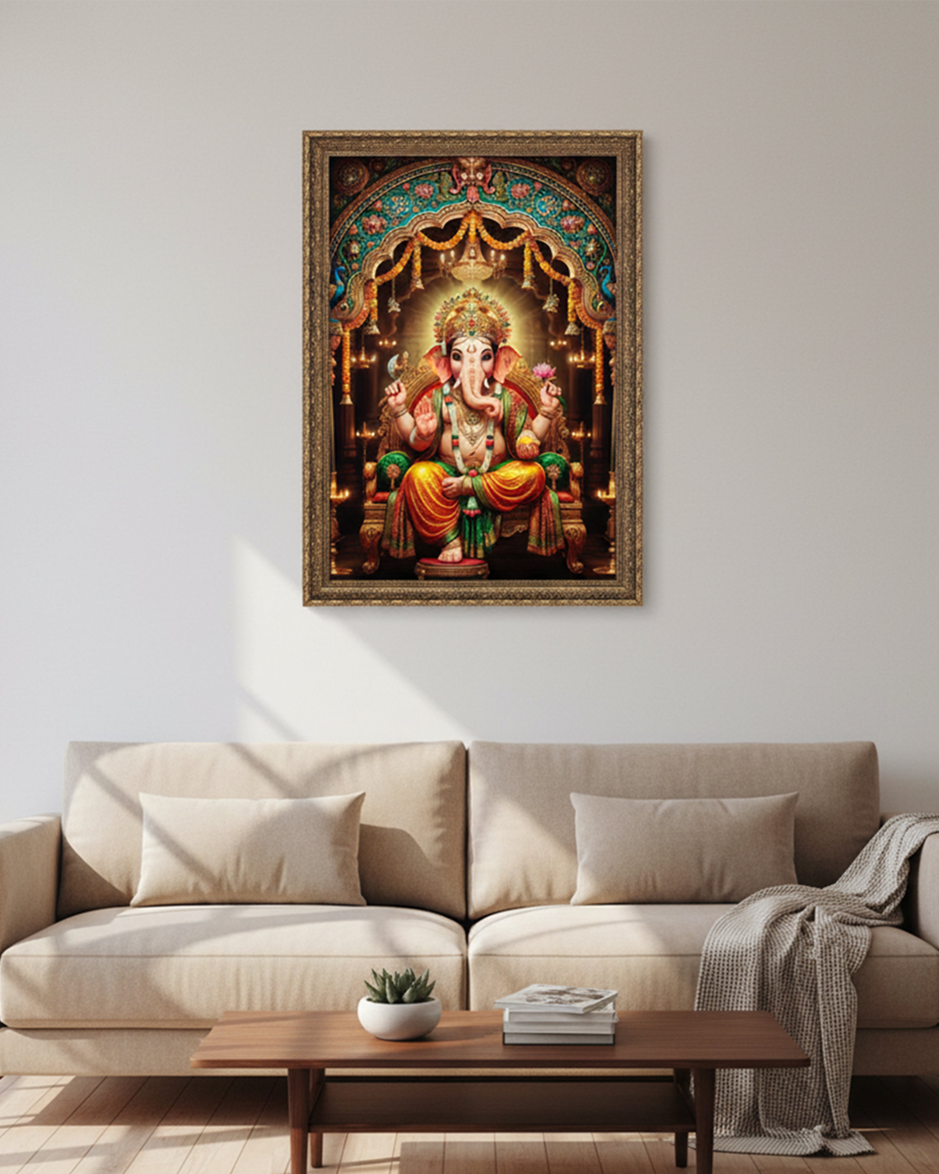 Divine Lord Ganesha Vibrant Wall Art Painting - Premium Framed Spiritual Decor for Home & Office