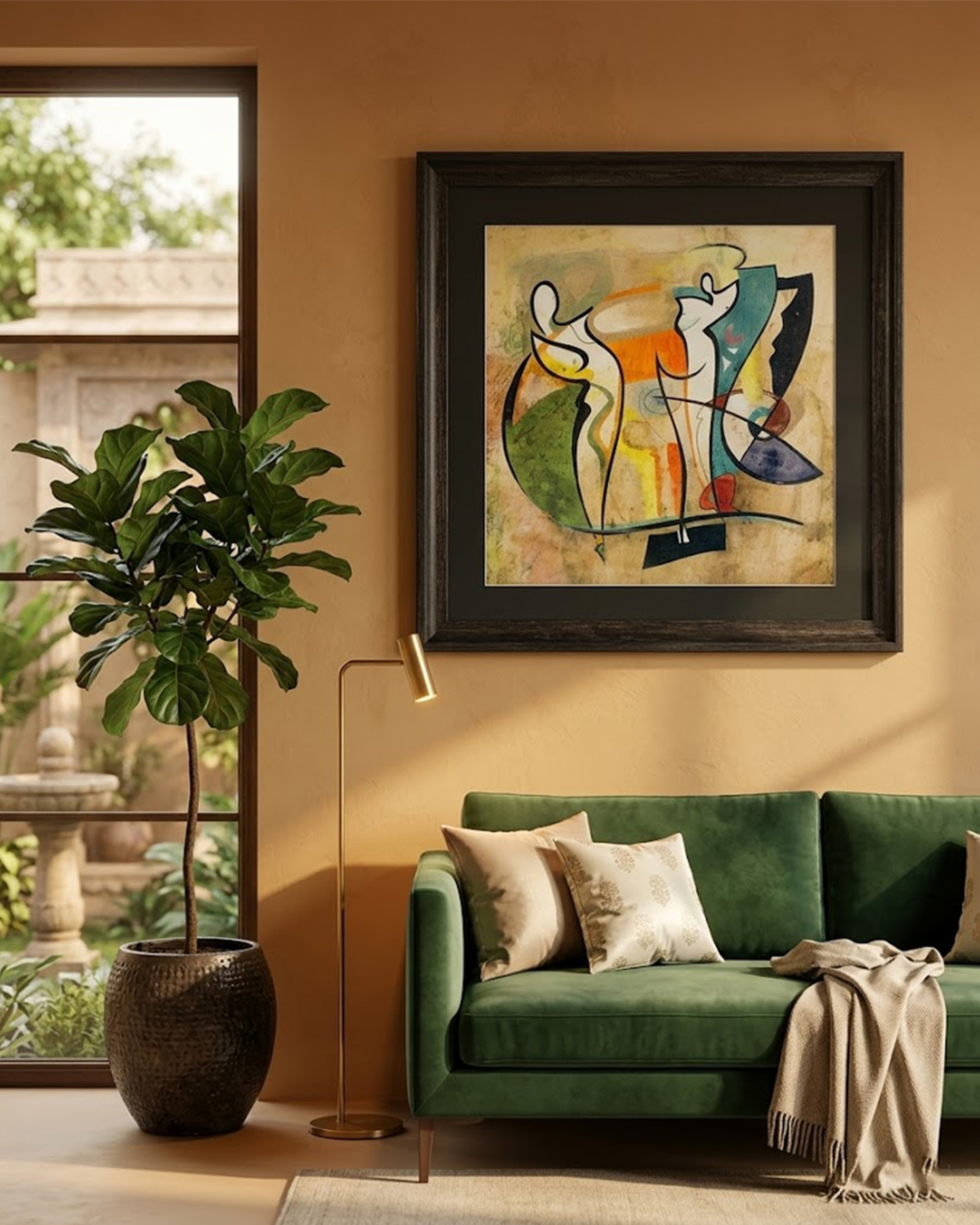 Modern Abstract Figures Canvas Wall Art - Contemporary Human Silhouette Painting with Premium Black Frame for Living Room & Office Decor