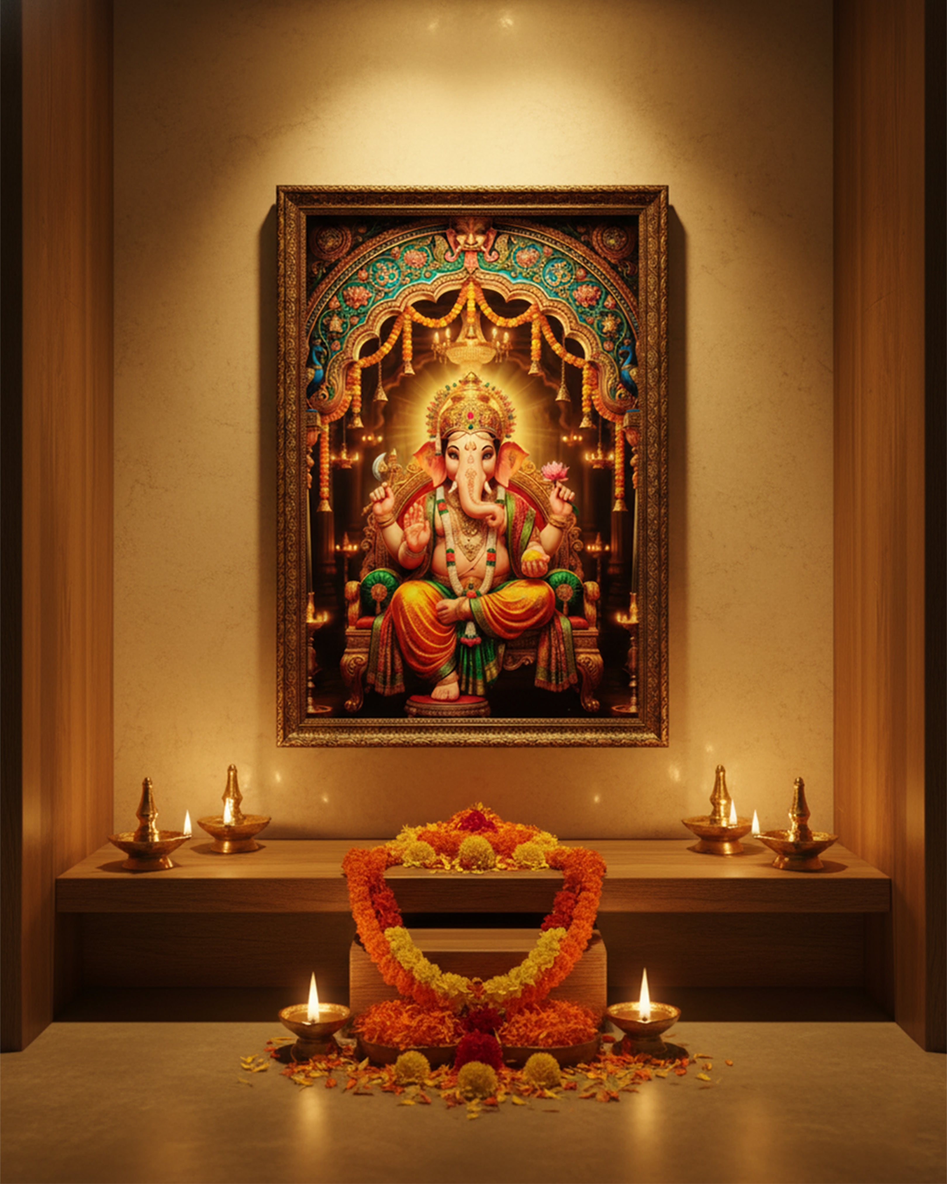 Divine Lord Ganesha Vibrant Wall Art Painting - Premium Framed Spiritual Decor for Home & Office