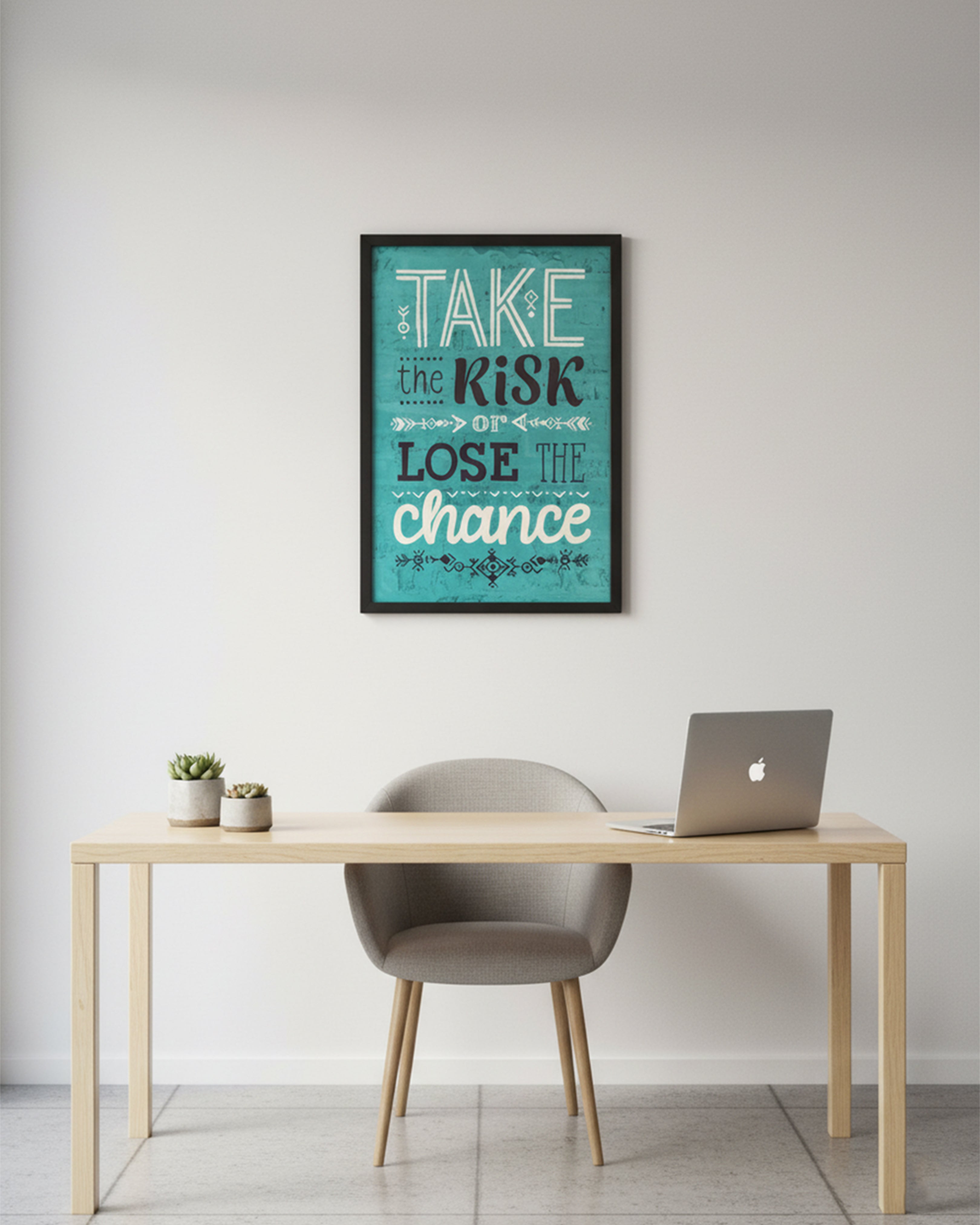"Take the Risk or Lose the Chance" Motivational Wall Art - Premium Black Framed Teal Inspirational Poster