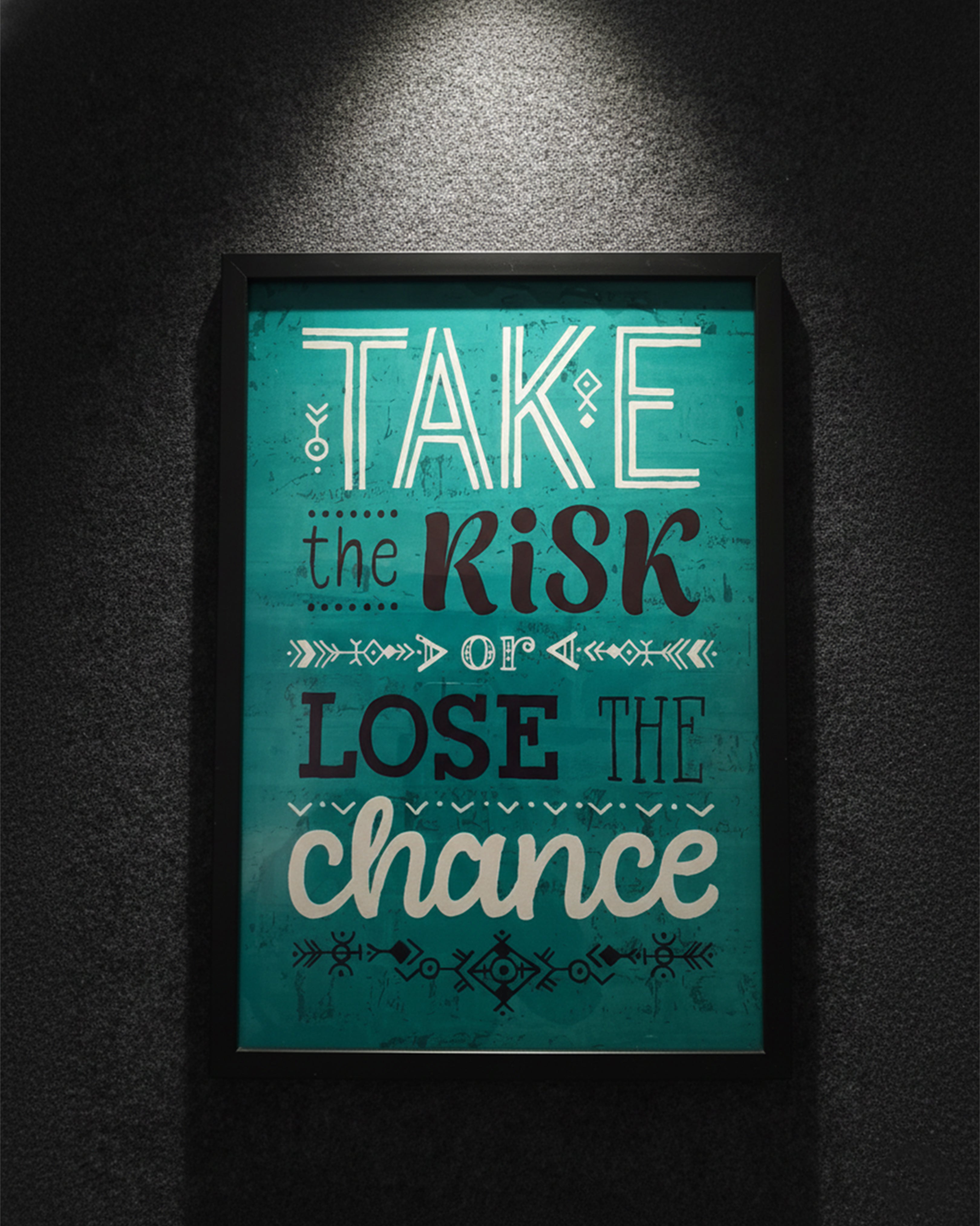 "Take the Risk or Lose the Chance" Motivational Wall Art - Premium Black Framed Teal Inspirational Poster