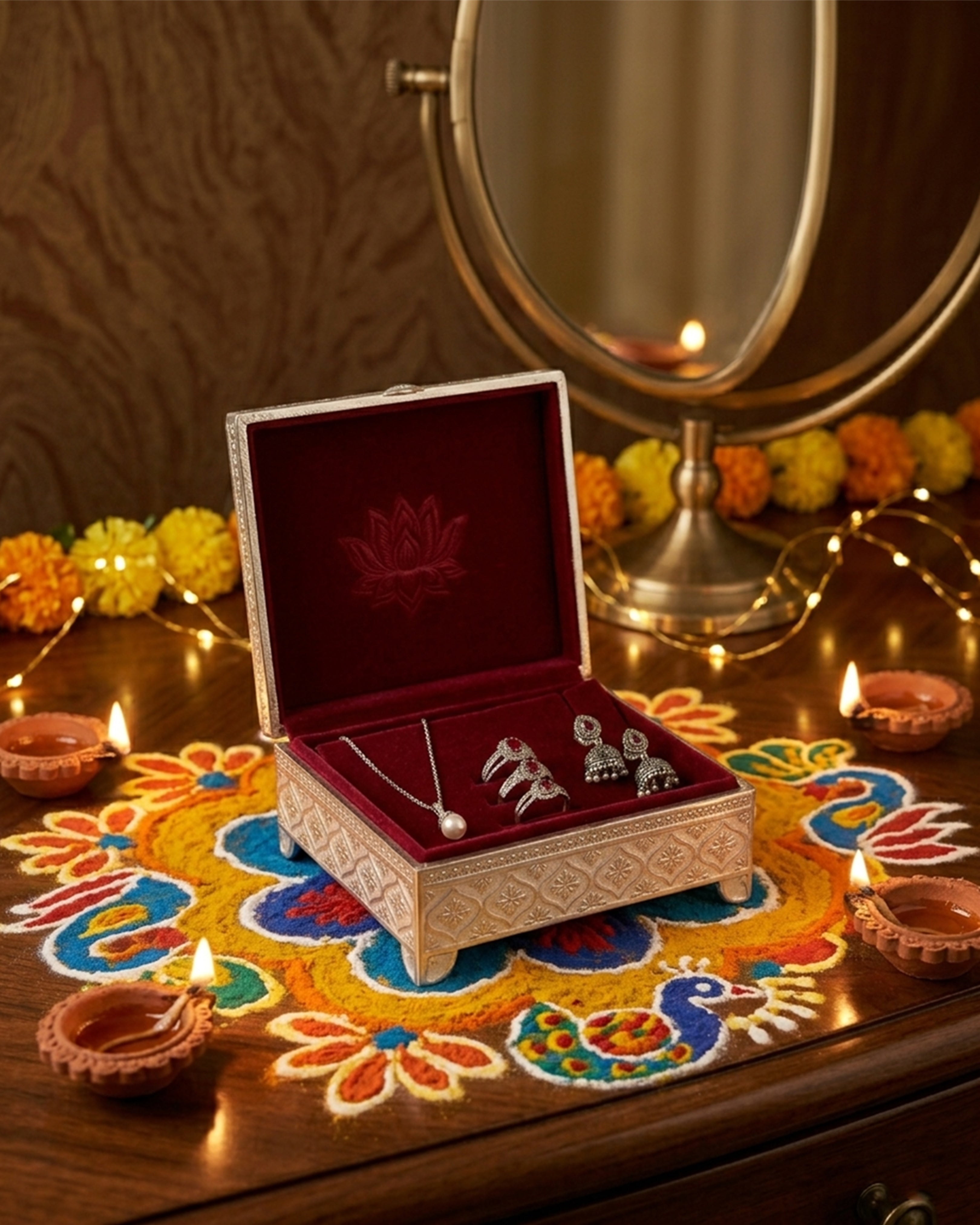 Royal Lotus Silver-Plated Trinket Box - Handcrafted Decorative Jewelry Organizer