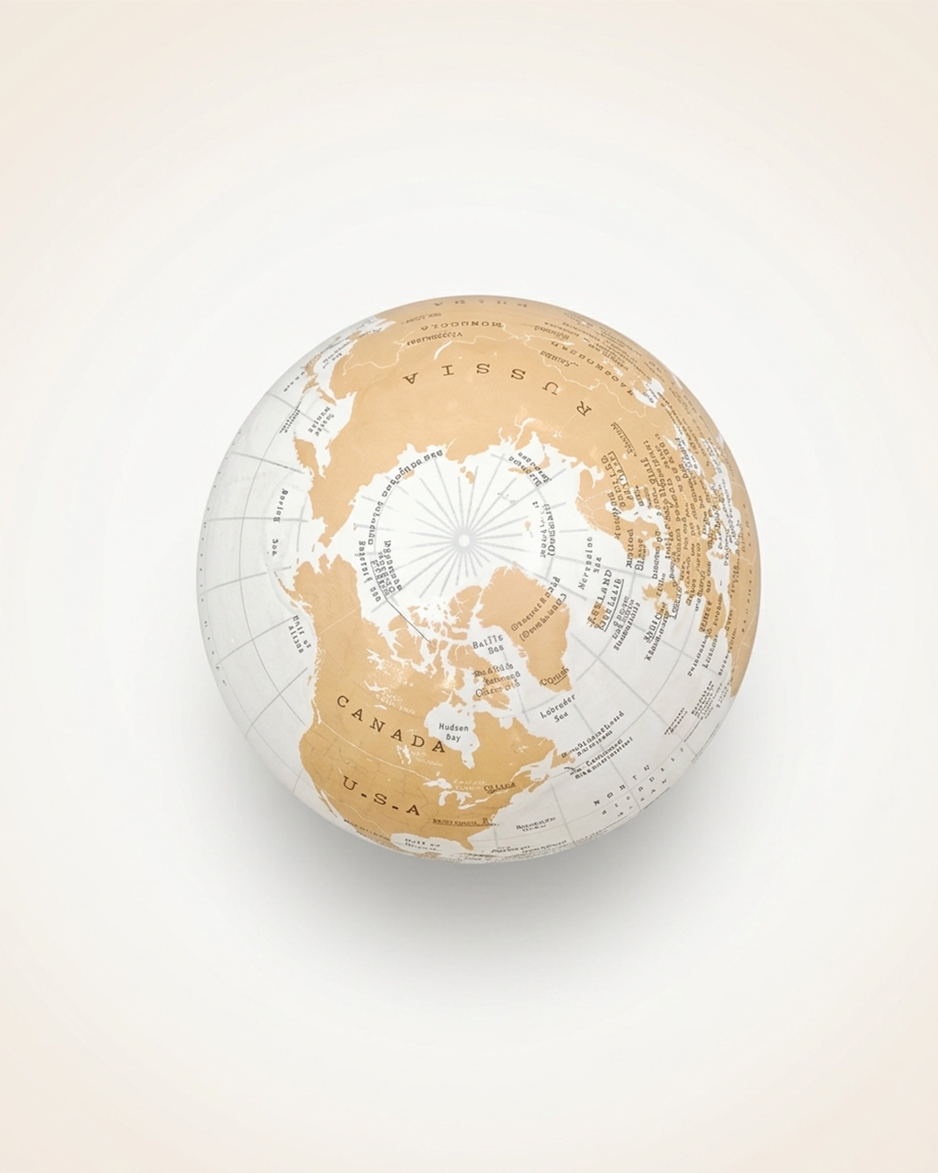 Vintage Cream & Gold Tabletop Globe – Minimalist Decorative World Map for Home & Office