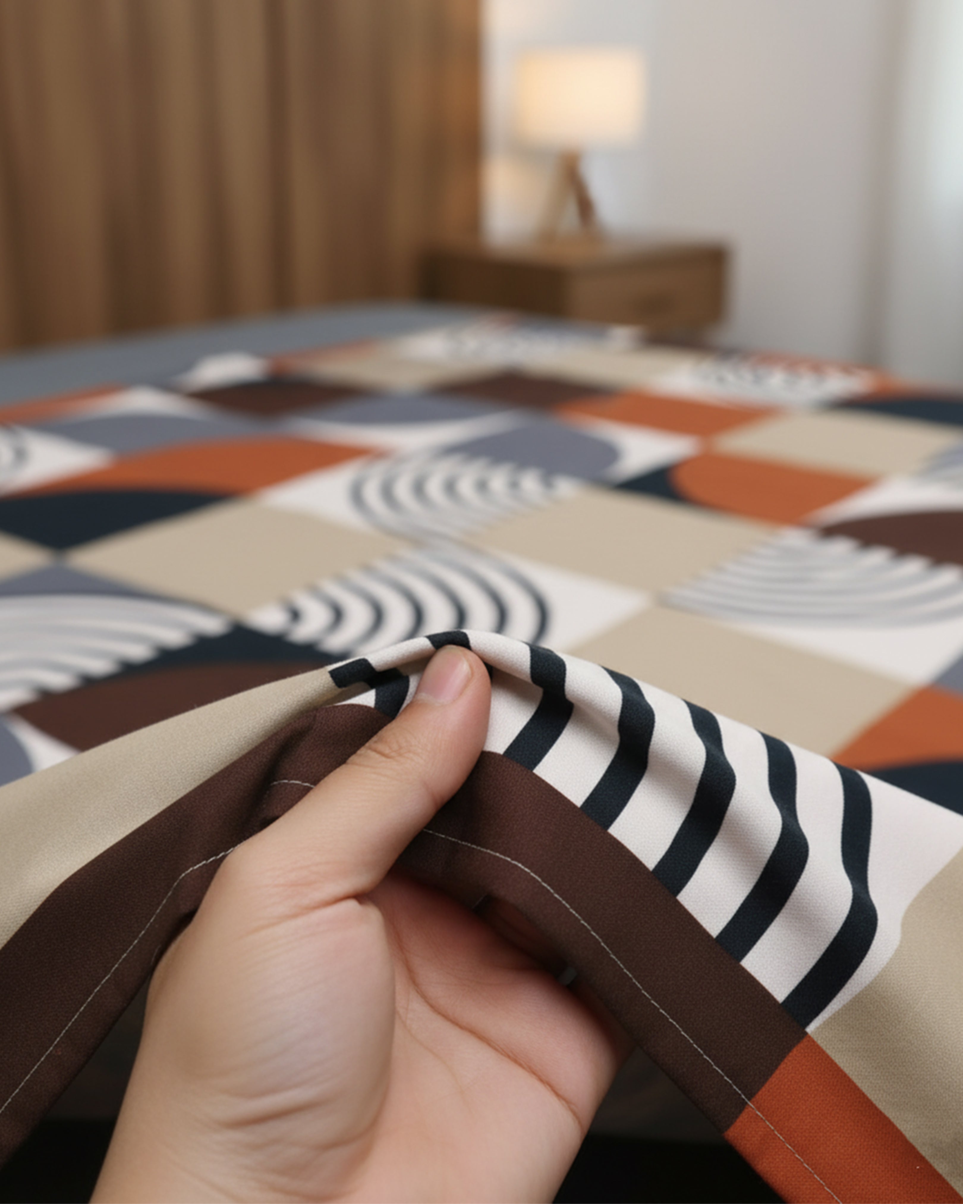 Premium Abstract Geometric Block Cotton Double Bed Sheet with 2 Pillow Covers – Retro Fusion Collection