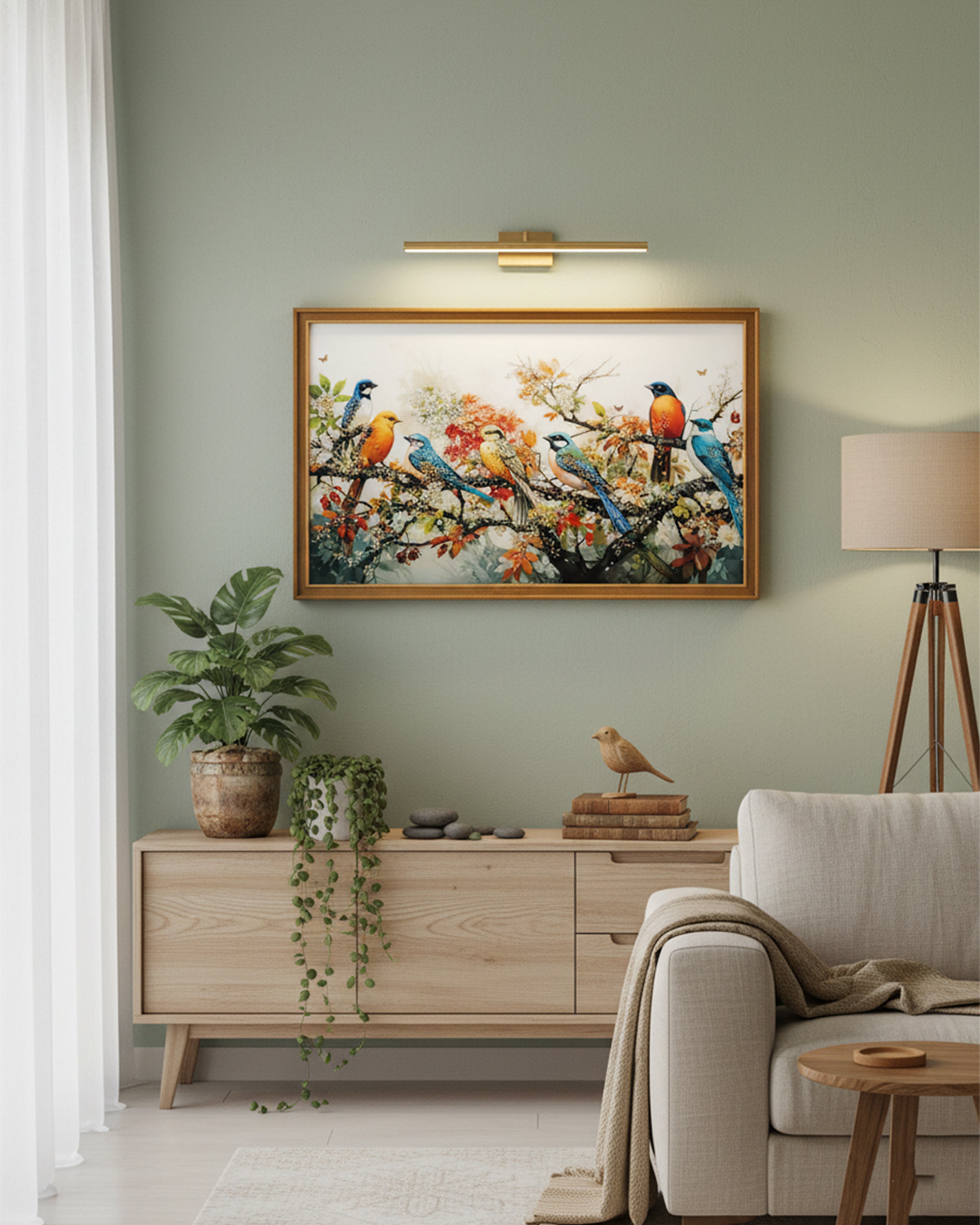 Enchanted Avian Paradise – Vibrant Songbirds & Floral Framed Canvas Art