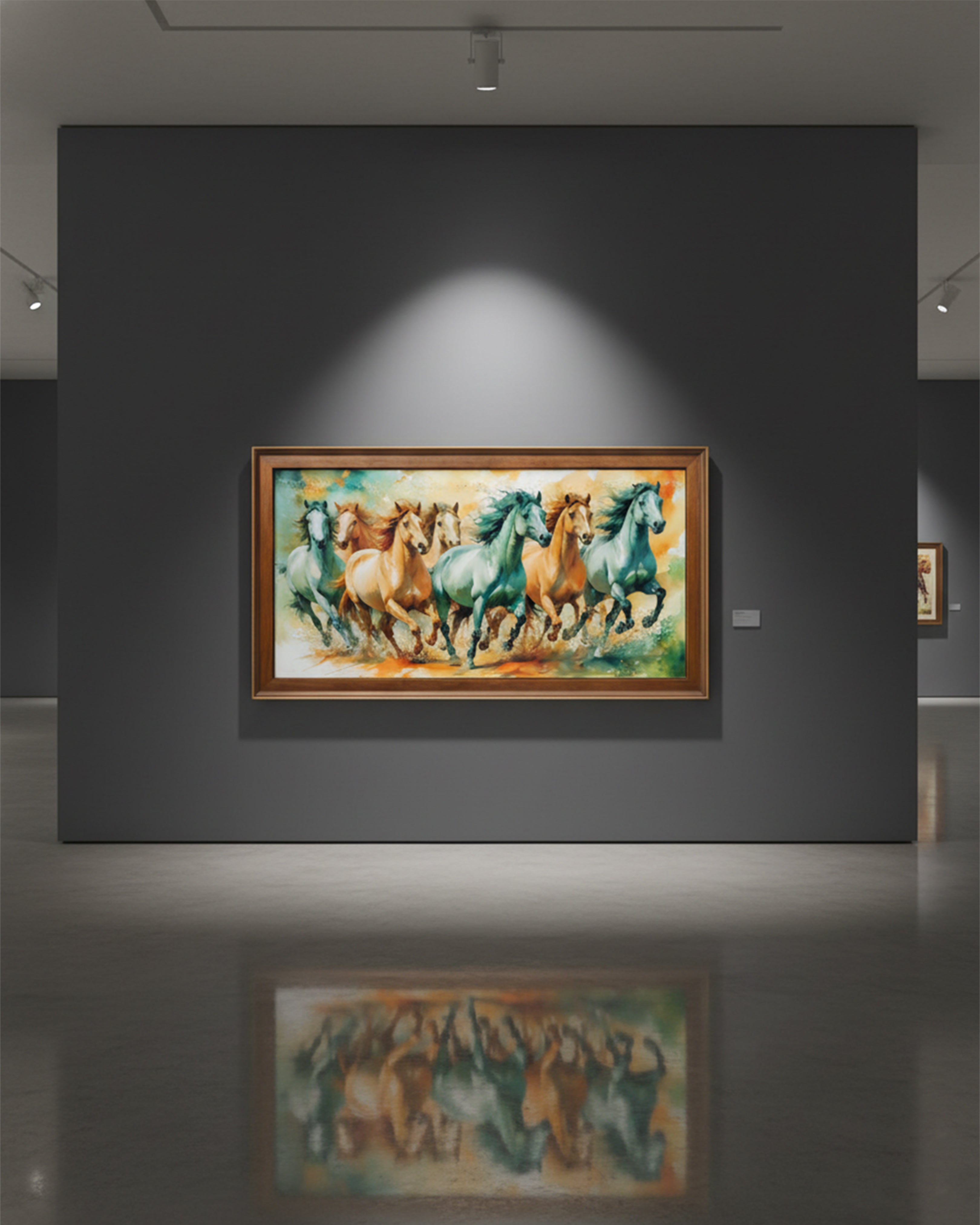 Majestic 7 Running Horses – Vastu Success & Power Canvas Art | Premium Framed Galloping Horse Painting