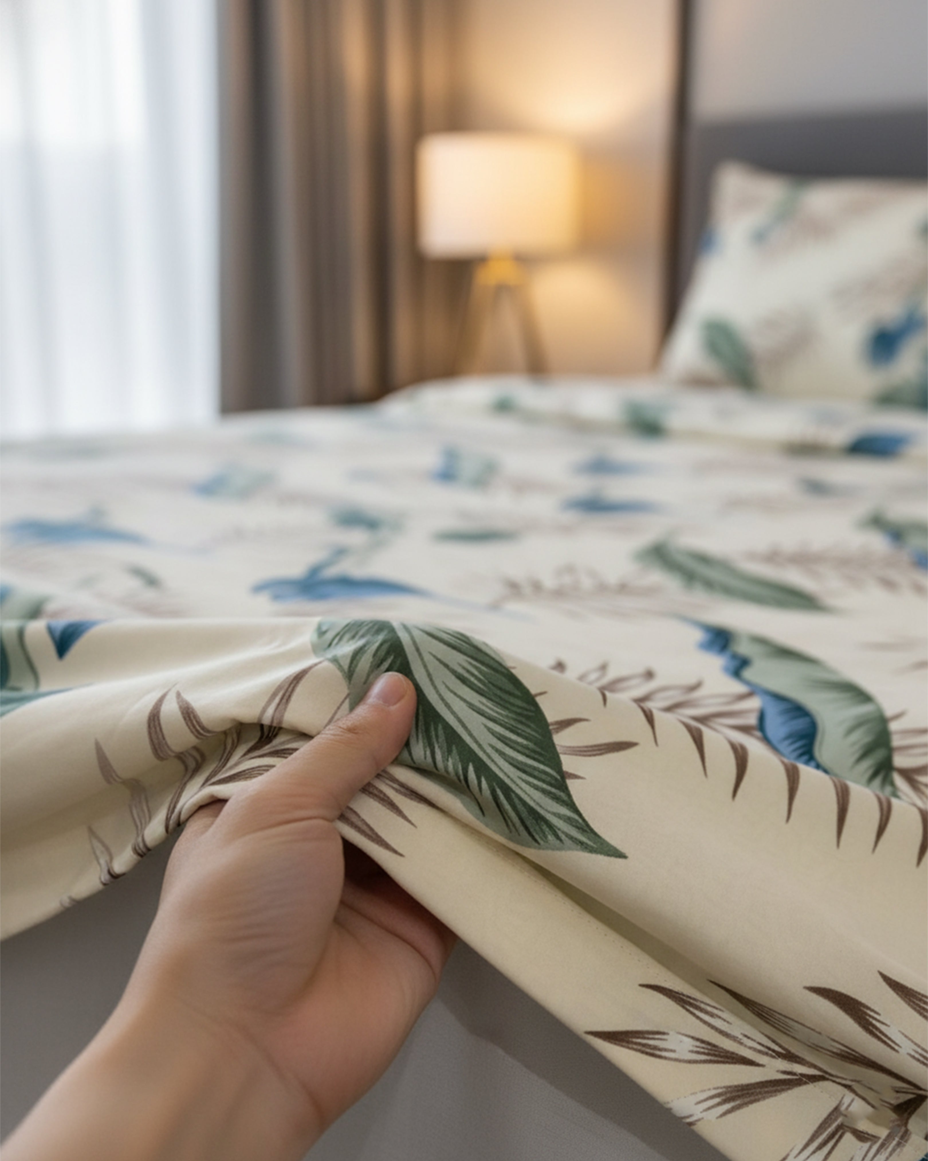Premium White & Grey Abstract Geometric Cotton Double Bed Sheet with 2 Pillow Covers – Nordic Slate Collection
