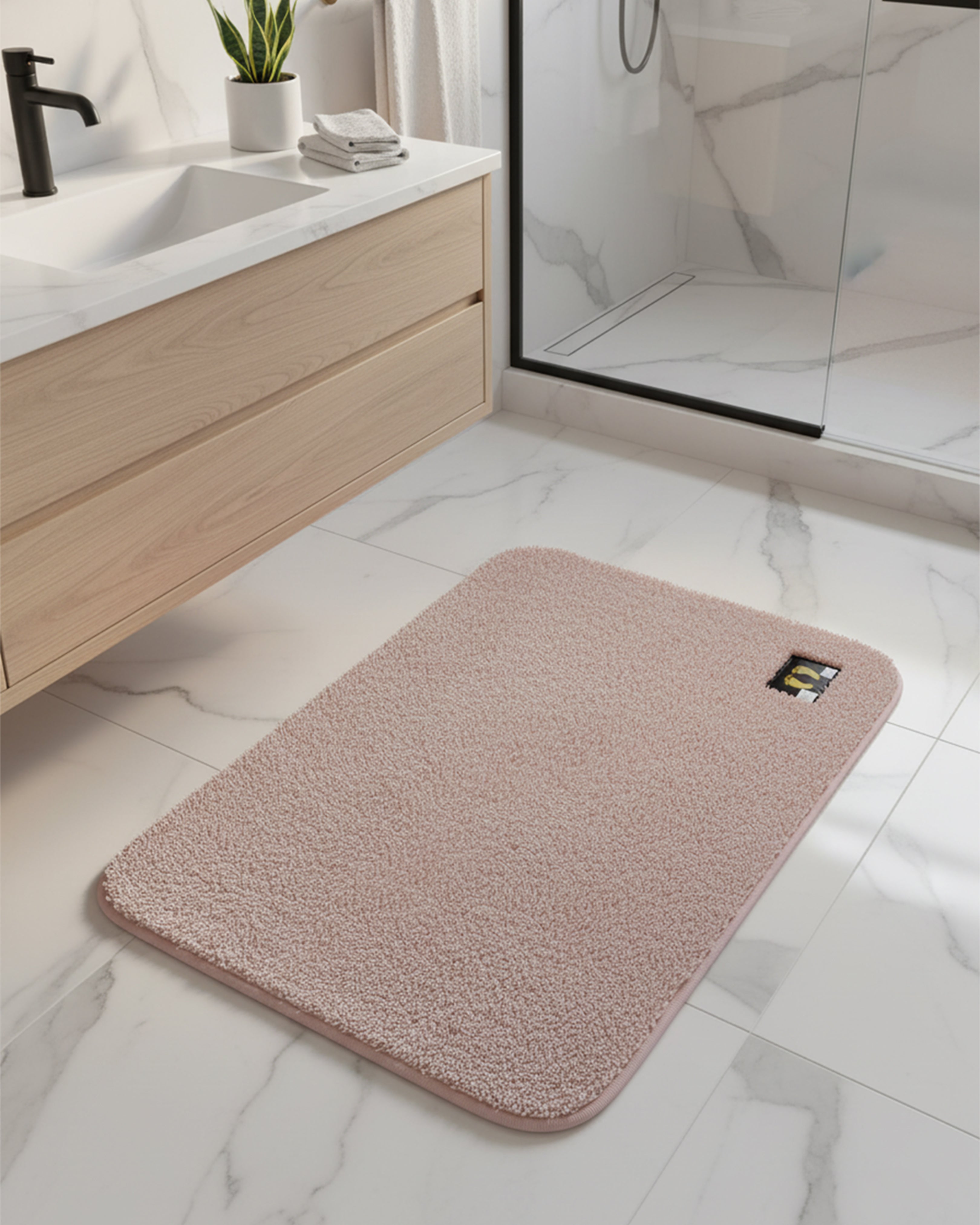 Ultra-Plush Cloud-Soft Blush Pink Bath Mat – Premium Shaggy Microfiber Anti-Slip Rug | High-Absorbent Luxury Floor Mat