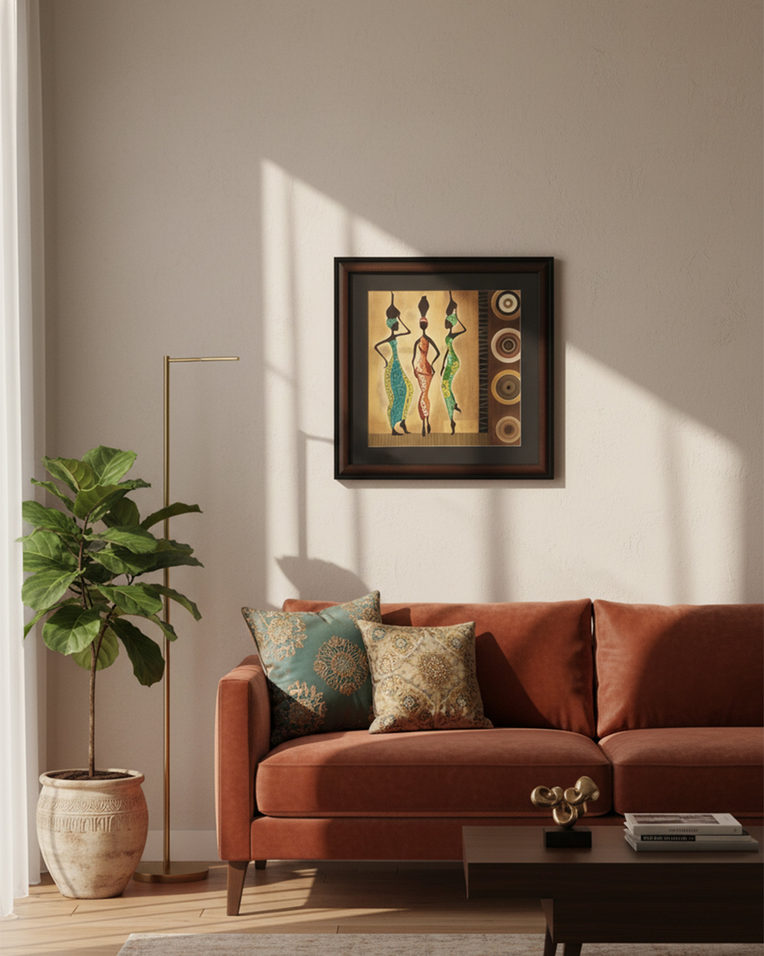 African Tribal Women Ethnic Wall Art - Handcrafted Framed Painting for Home Decor