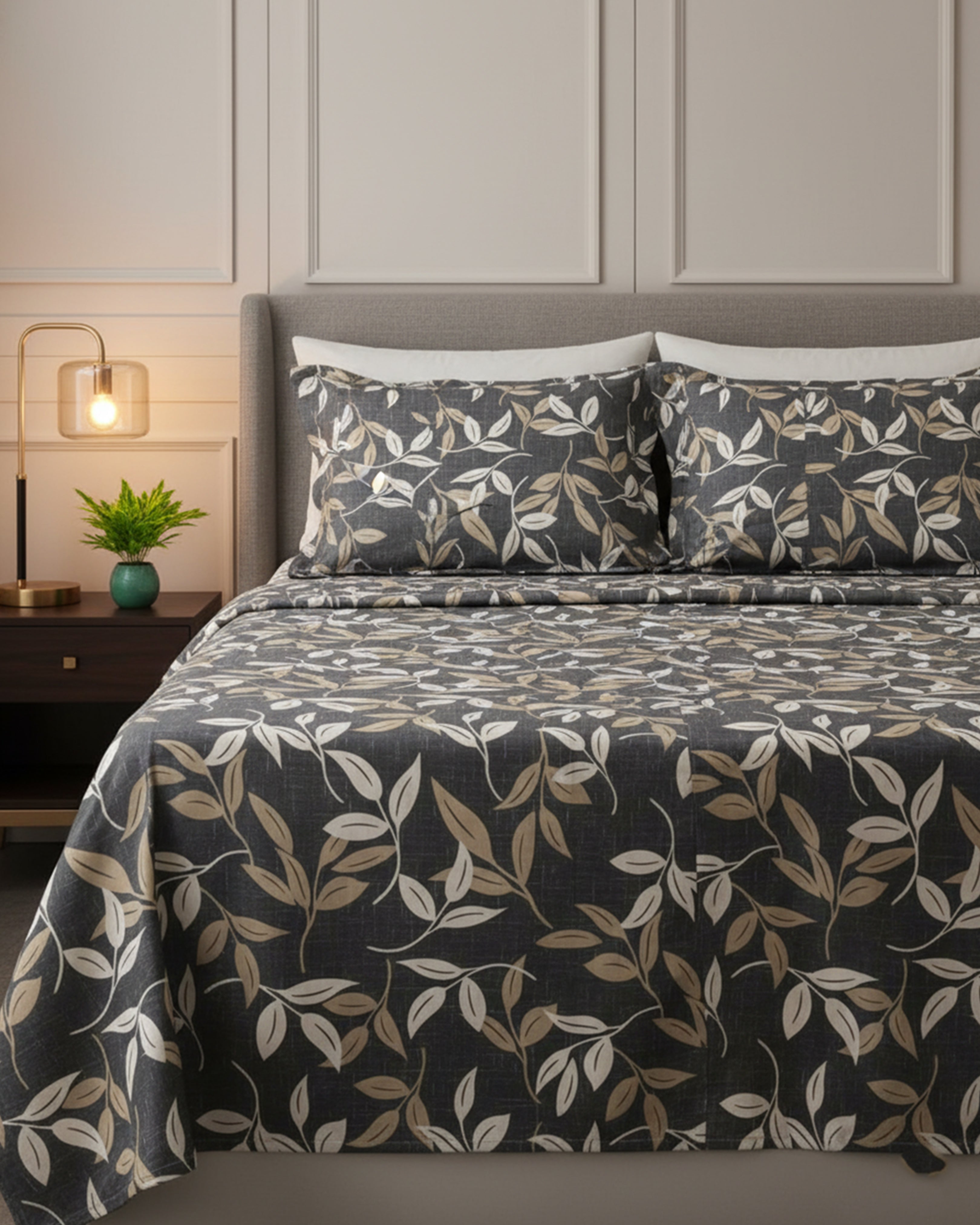 Premium Charcoal Grey Minimalist Cotton Double Bed Sheet with 2 Pillow Covers – Urban Grid Collection