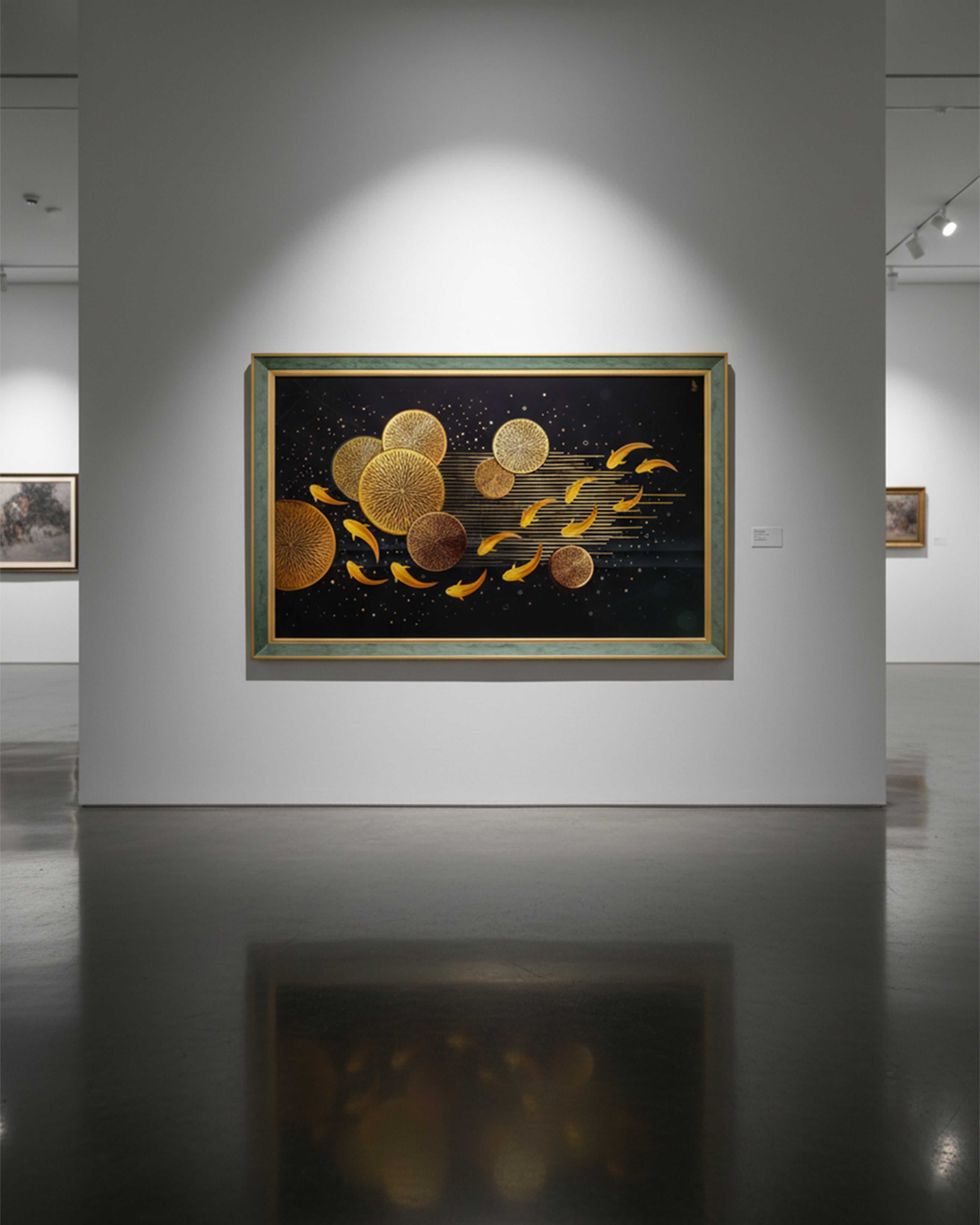 Golden Koi Prosperity – 3D Abstract Luxury Wall Art | Premium Framed Wealth-Attracting Canvas Painting