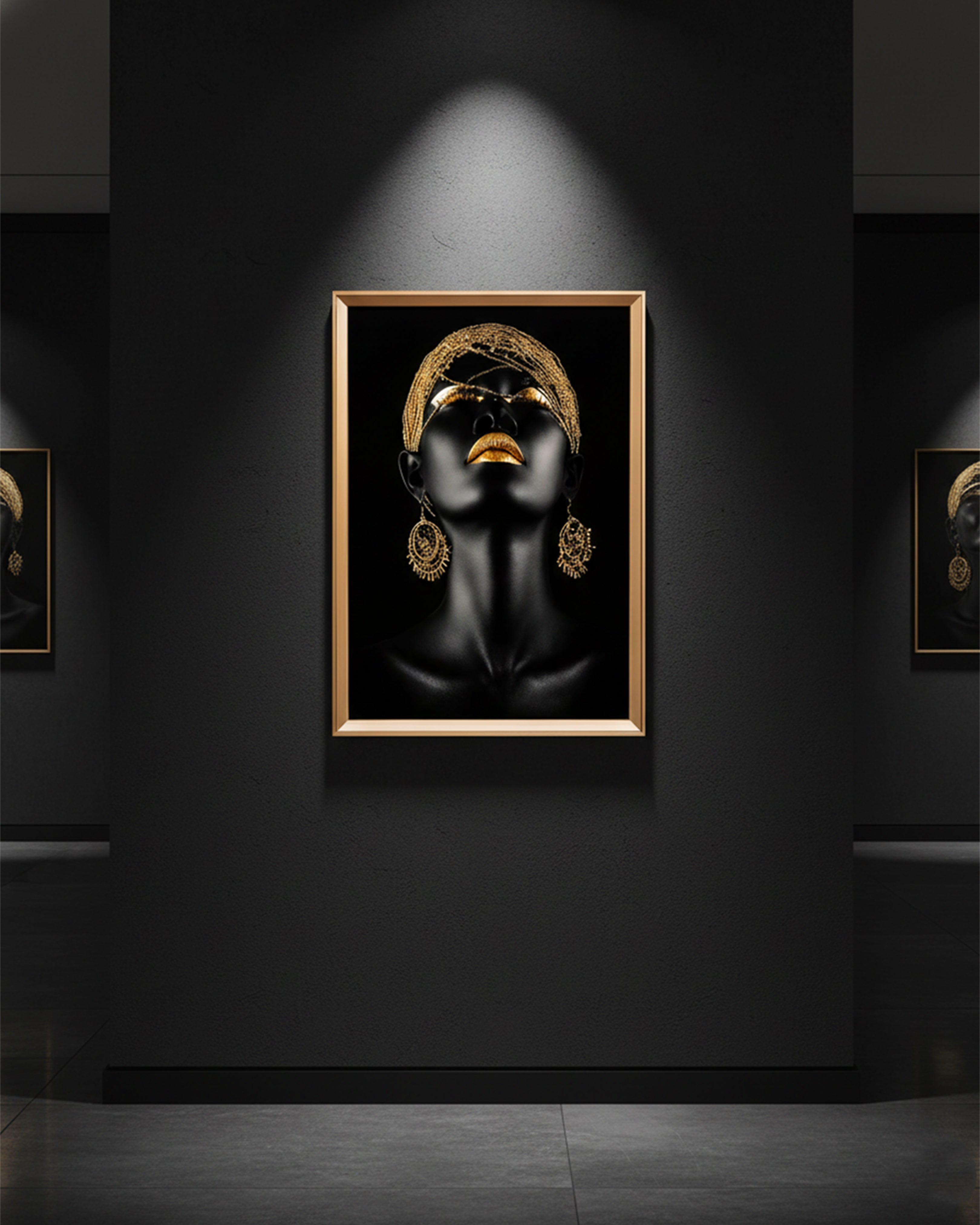 Golden Majesty – Black & Gold Goddess Portrait | Premium Luxury Framed Fashion Wall Art