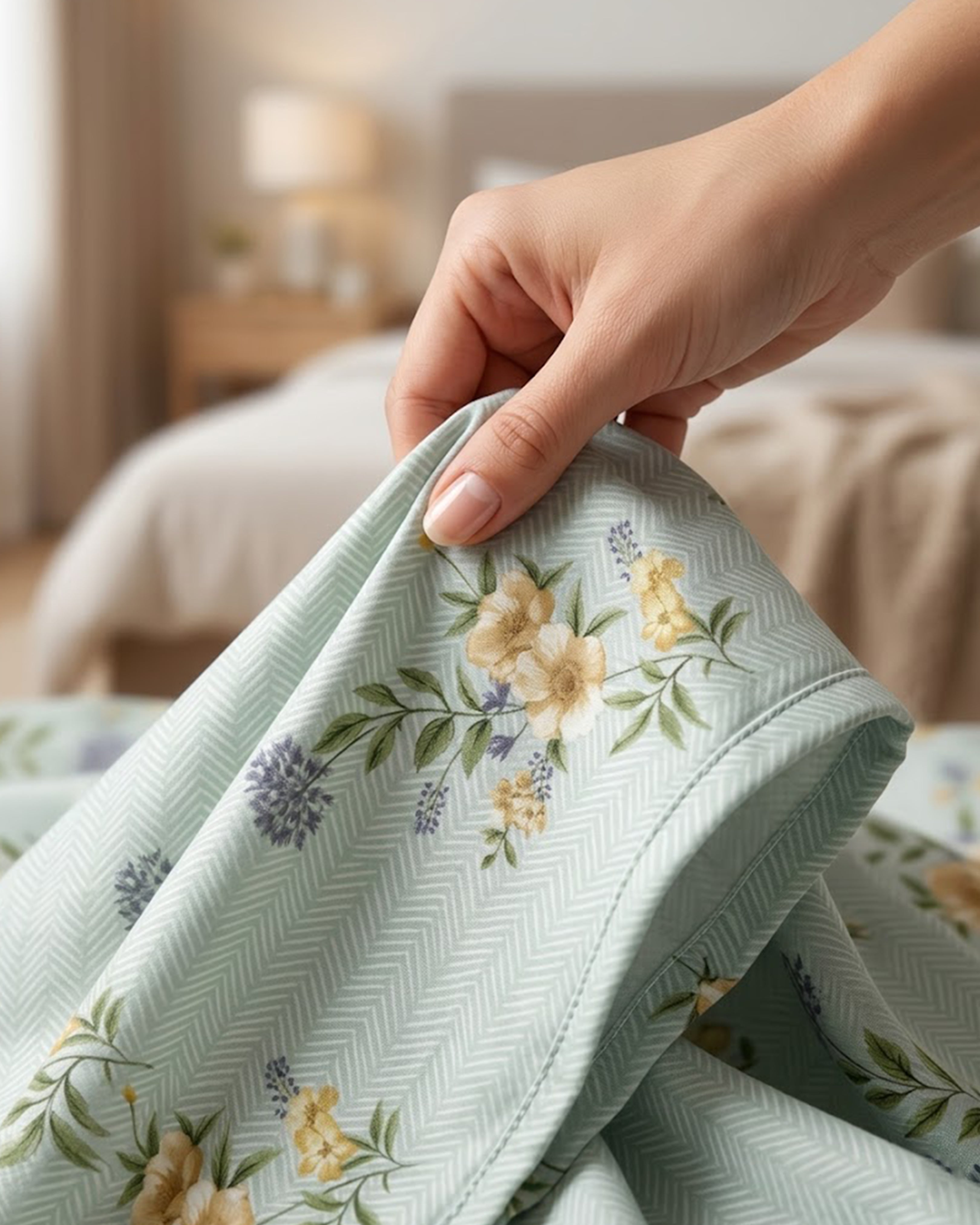 Premium Grey & Beige Floral Cotton Double Bed Sheet with 2 Pillow Covers – Elegant Blossom Collection