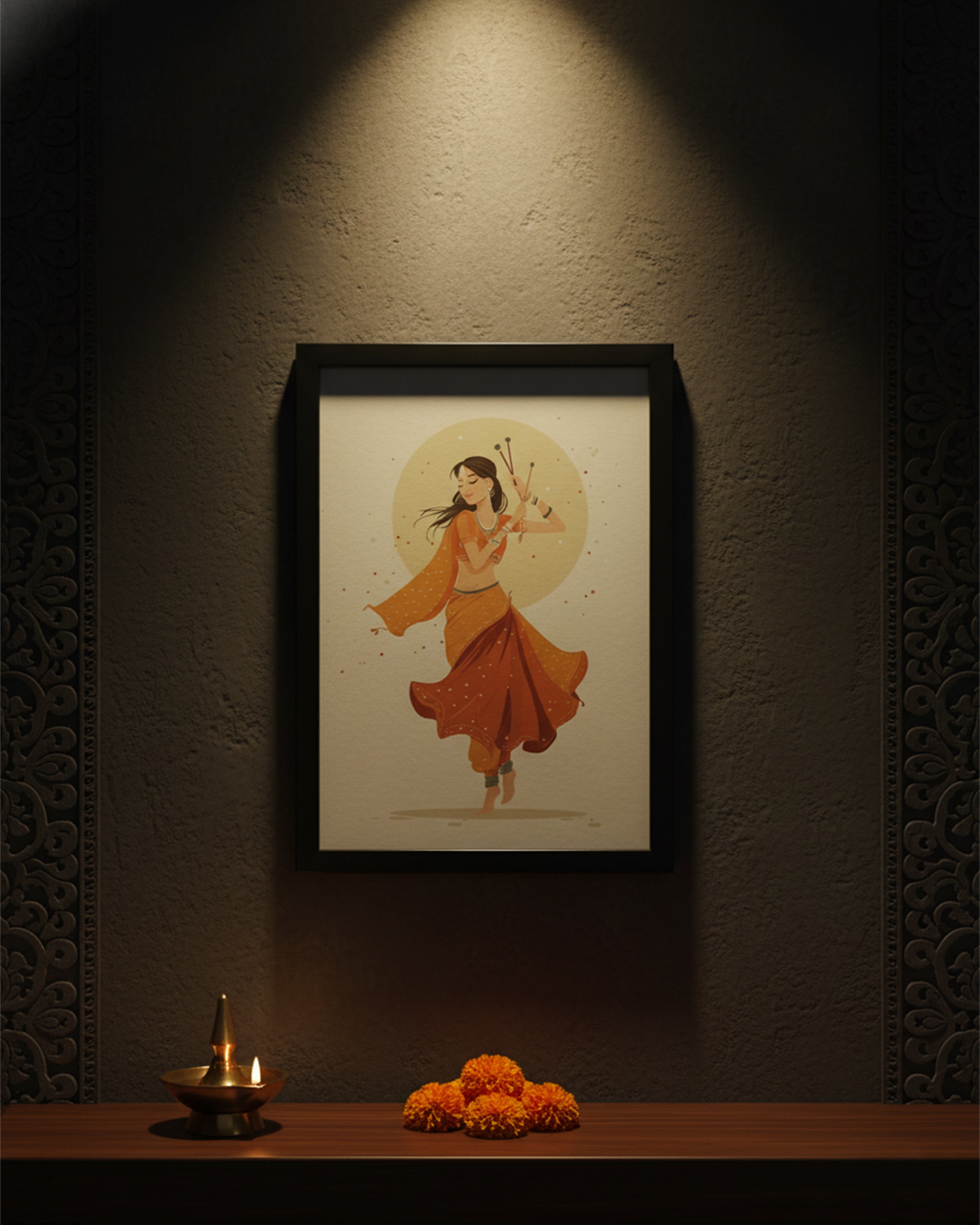 Divine Lord Ram Darbar Spiritual Wall Art - Premium Framed Ram, Sita, Laxman & Hanuman Painting for Home Mandir
