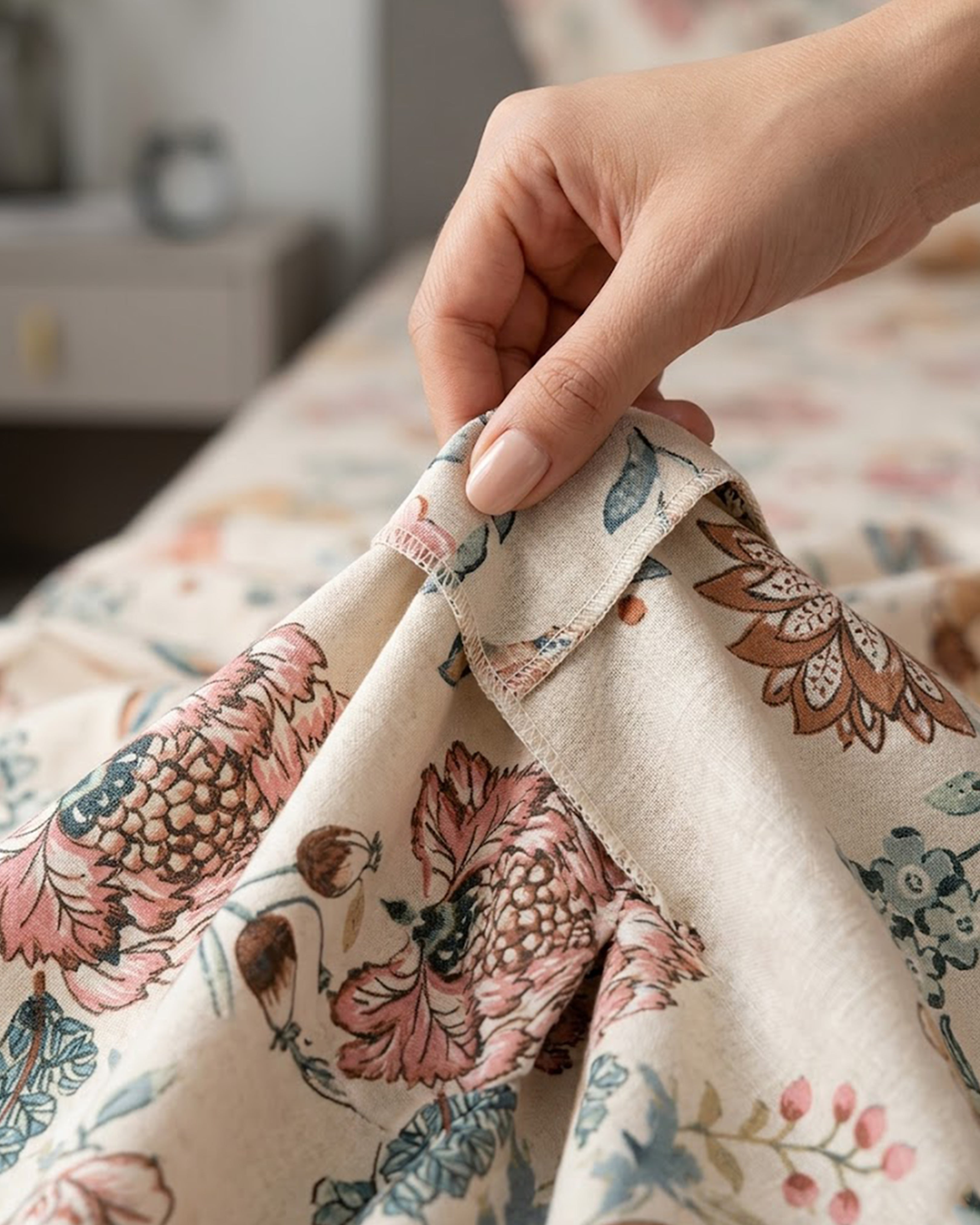 Premium Floral Bloom Cotton Double Bedsheet with 2 Matching Pillow Covers - Elegant Beige & Pastel Pink