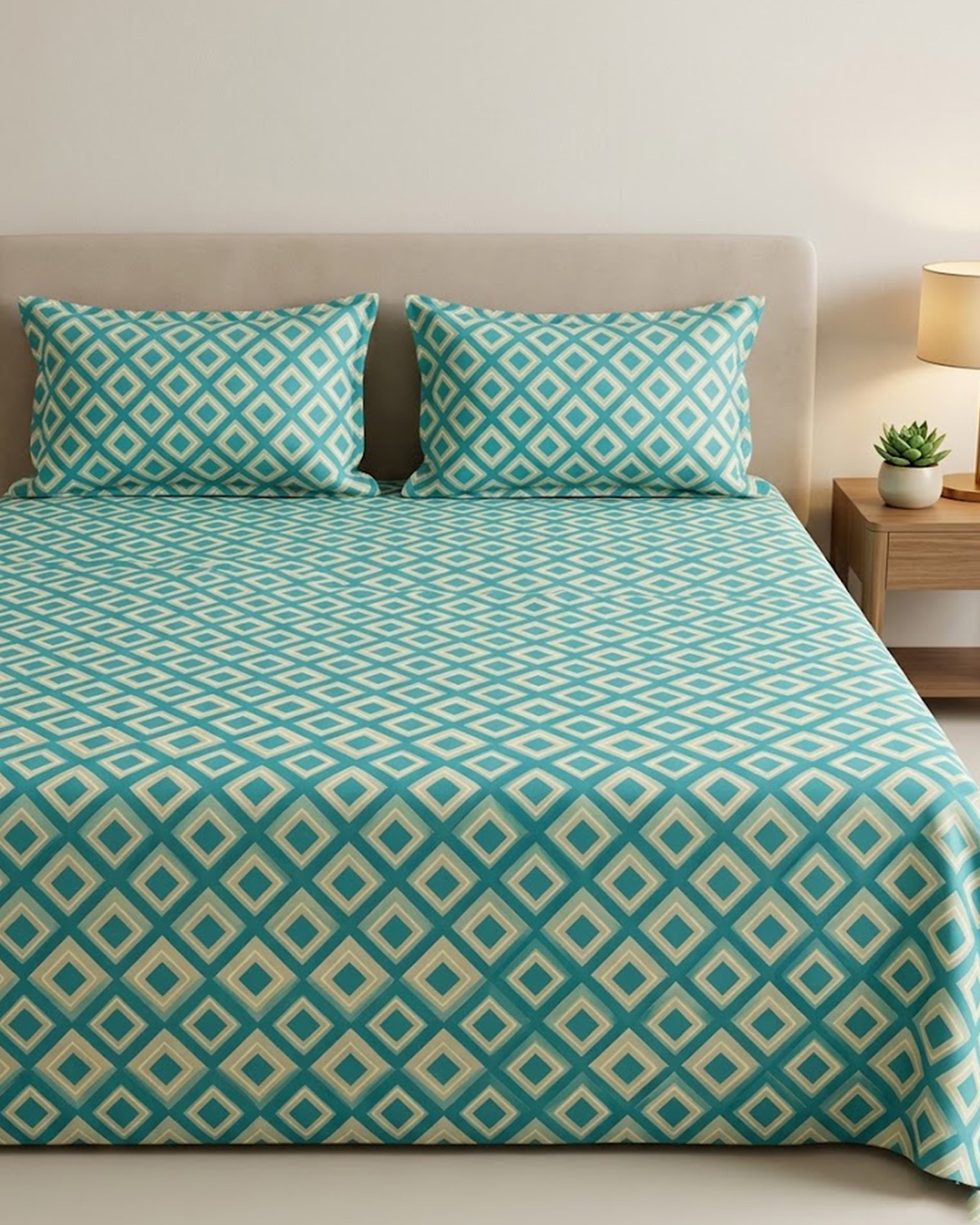 Premium Sage Green Floral Cotton Double Bed Sheet with 2 Pillow Covers – Botanical Harmony Collection