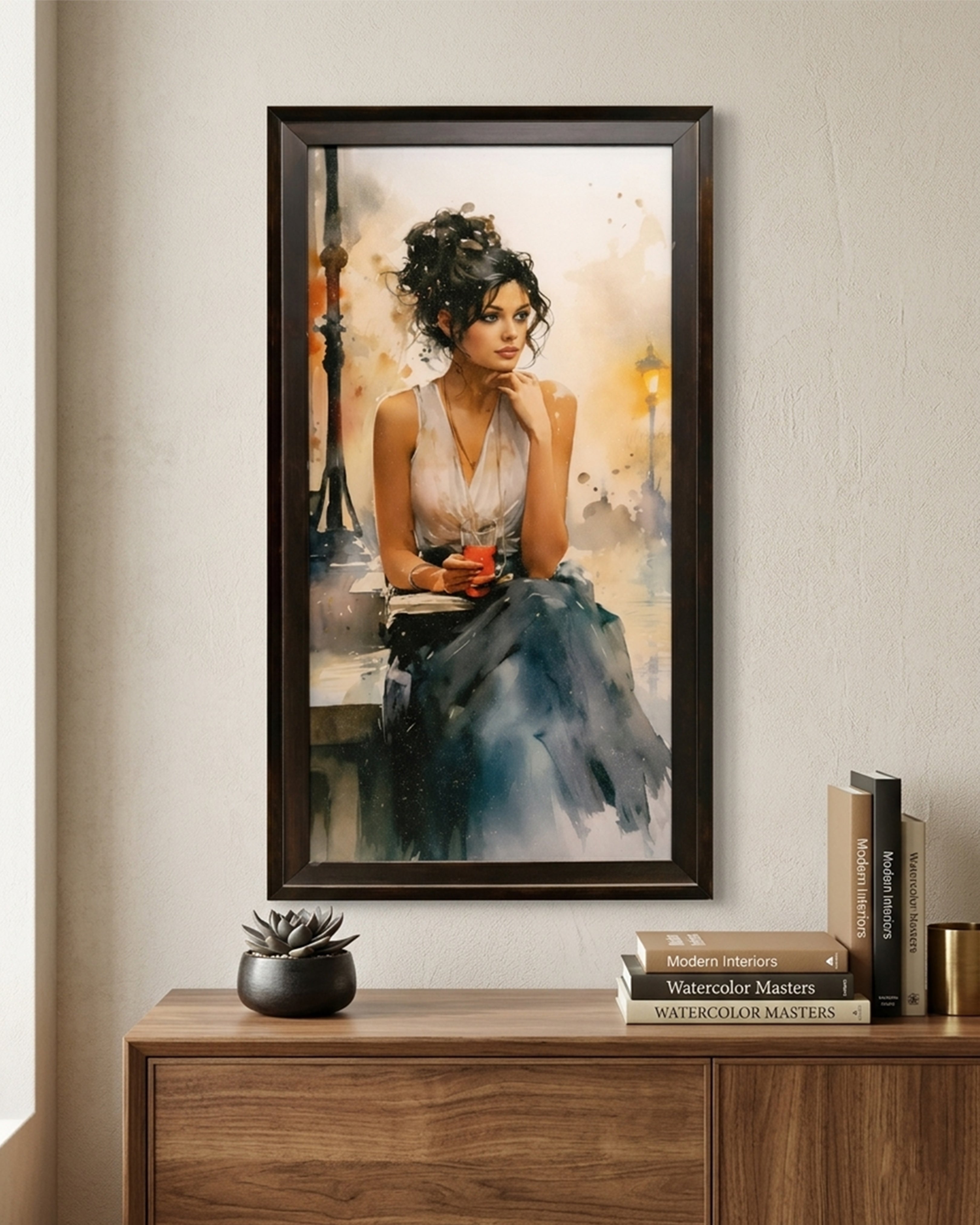 Midnight Muse in Paris – Vintage Watercolor Portrait | Premium Framed Canvas Wall Art
