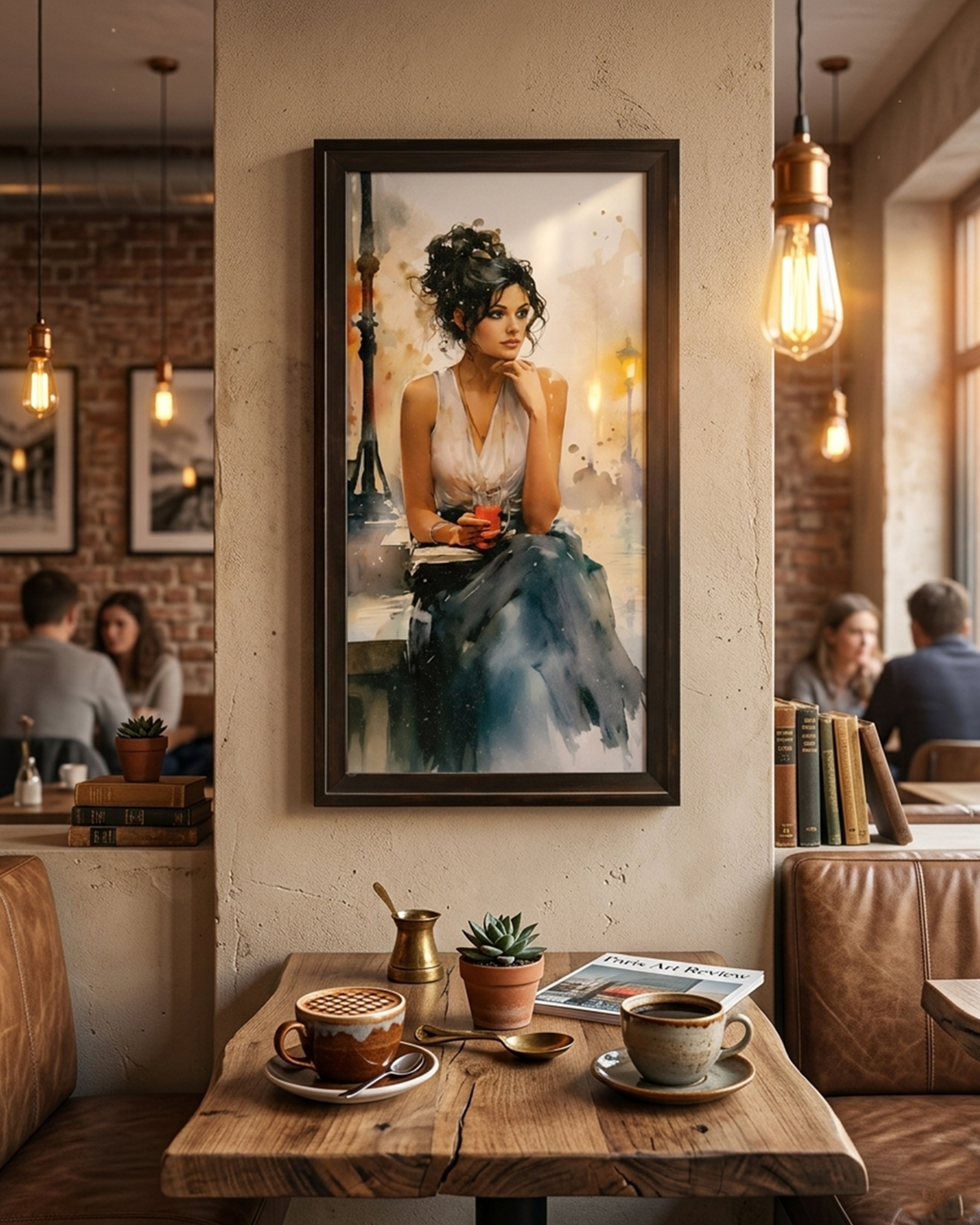 Midnight Muse in Paris – Vintage Watercolor Portrait | Premium Framed Canvas Wall Art