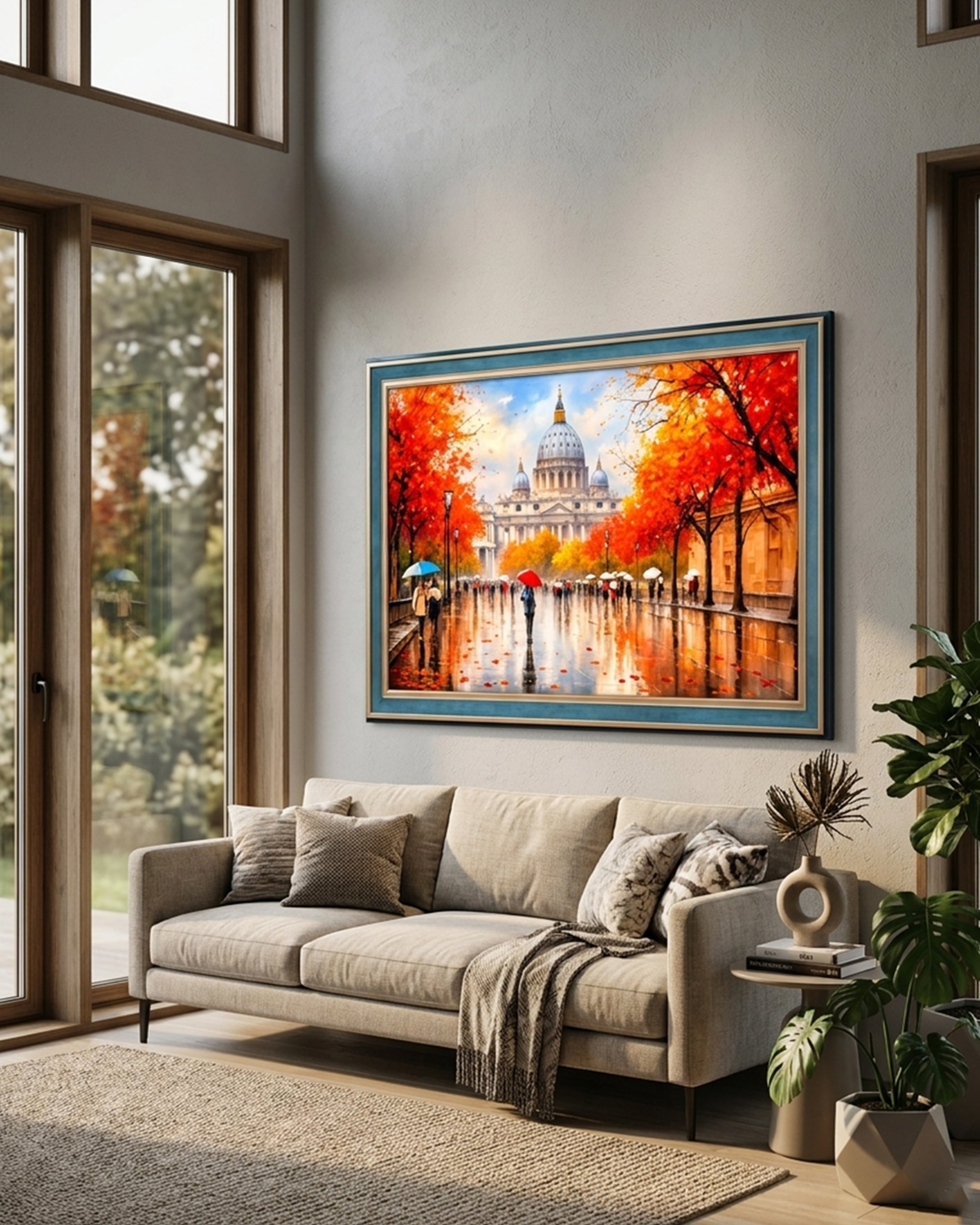 Vatican Autumn Gold – St. Peter’s Basilica Cityscape | Premium Framed Canvas Art