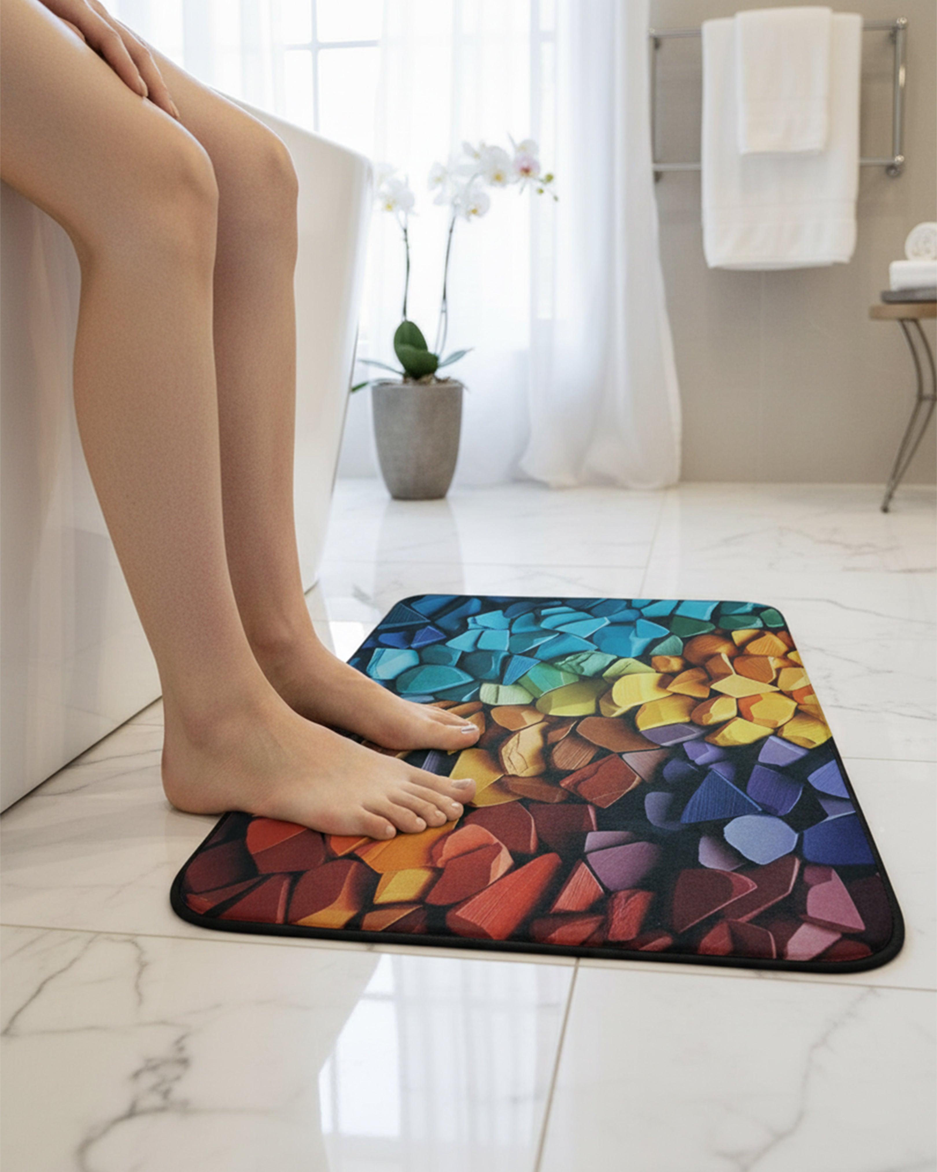 Crystal Dew Drop Yellow Lily Bath Mat – 3D Ultra-Vibrant Floral Rug | Non-Slip & Super Absorbent Microfiber Floor Mat