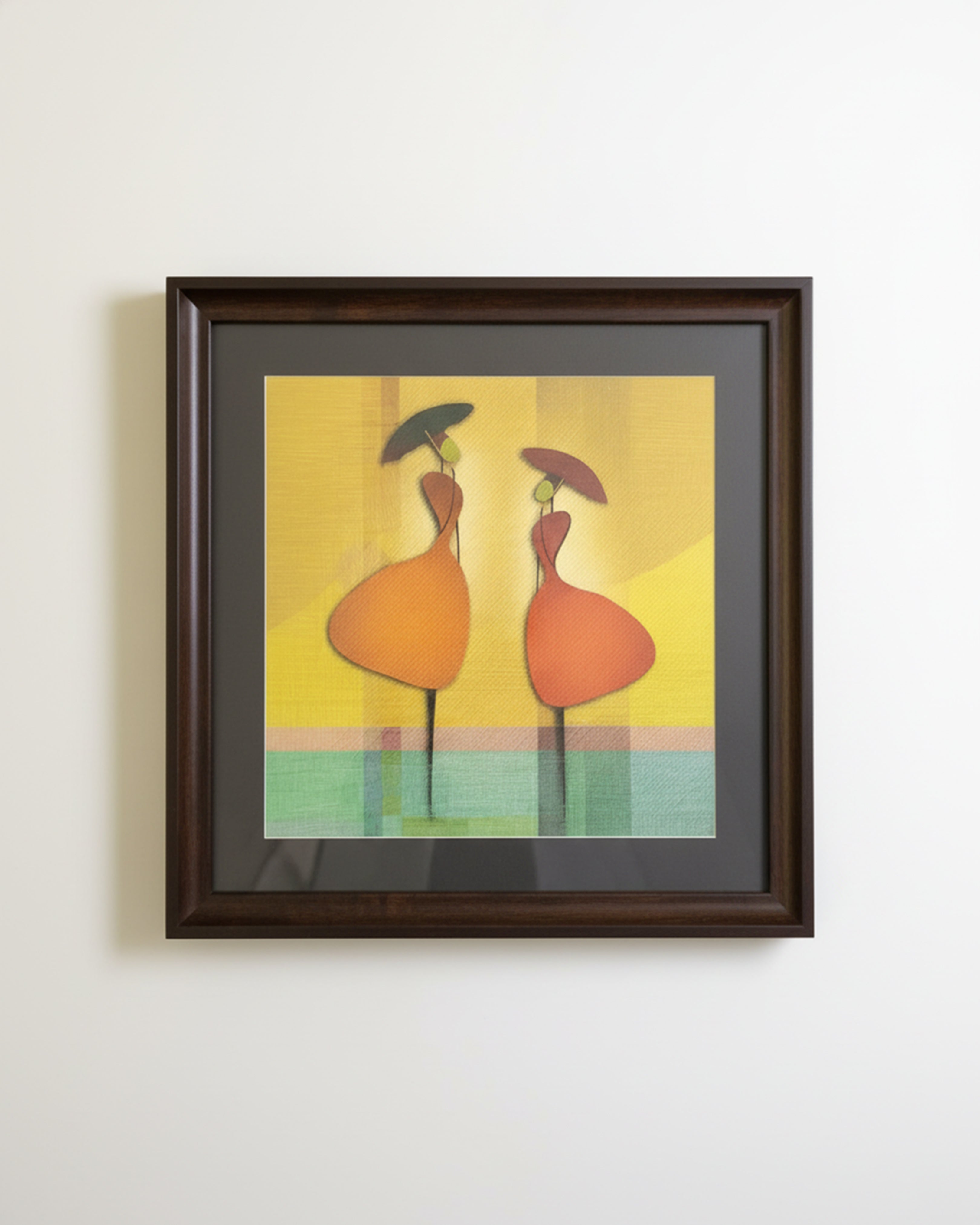 Elegant Abstract African Women Wall Art - Handcrafted Framed Painting for Home & Office Decor (Dark Wood Frame)