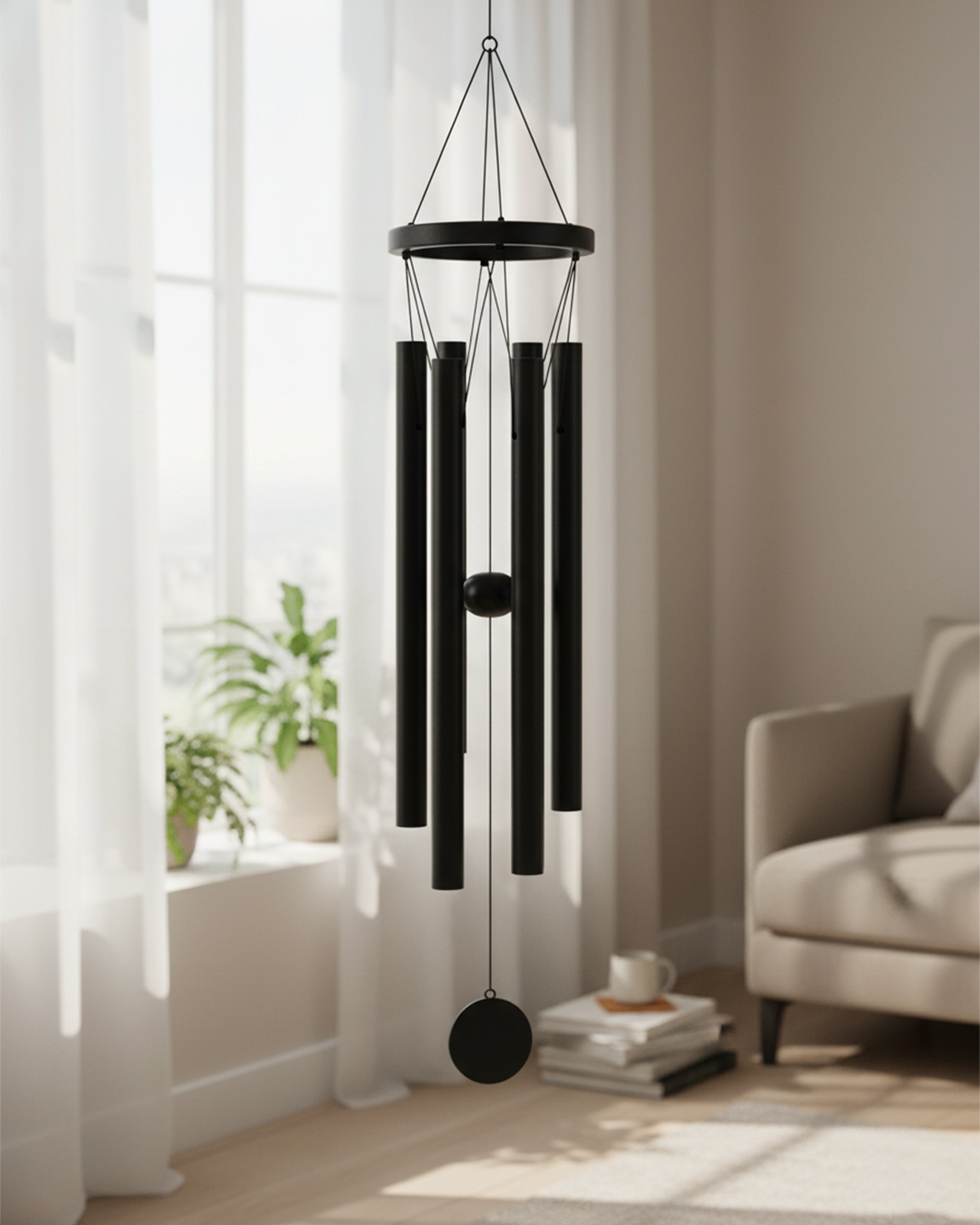 Premium Matte Black Aluminum Wind Chimes - Deep Resonance Zen Melodies for Garden, Balcony & Outdoor Decor (Weather Resistant)