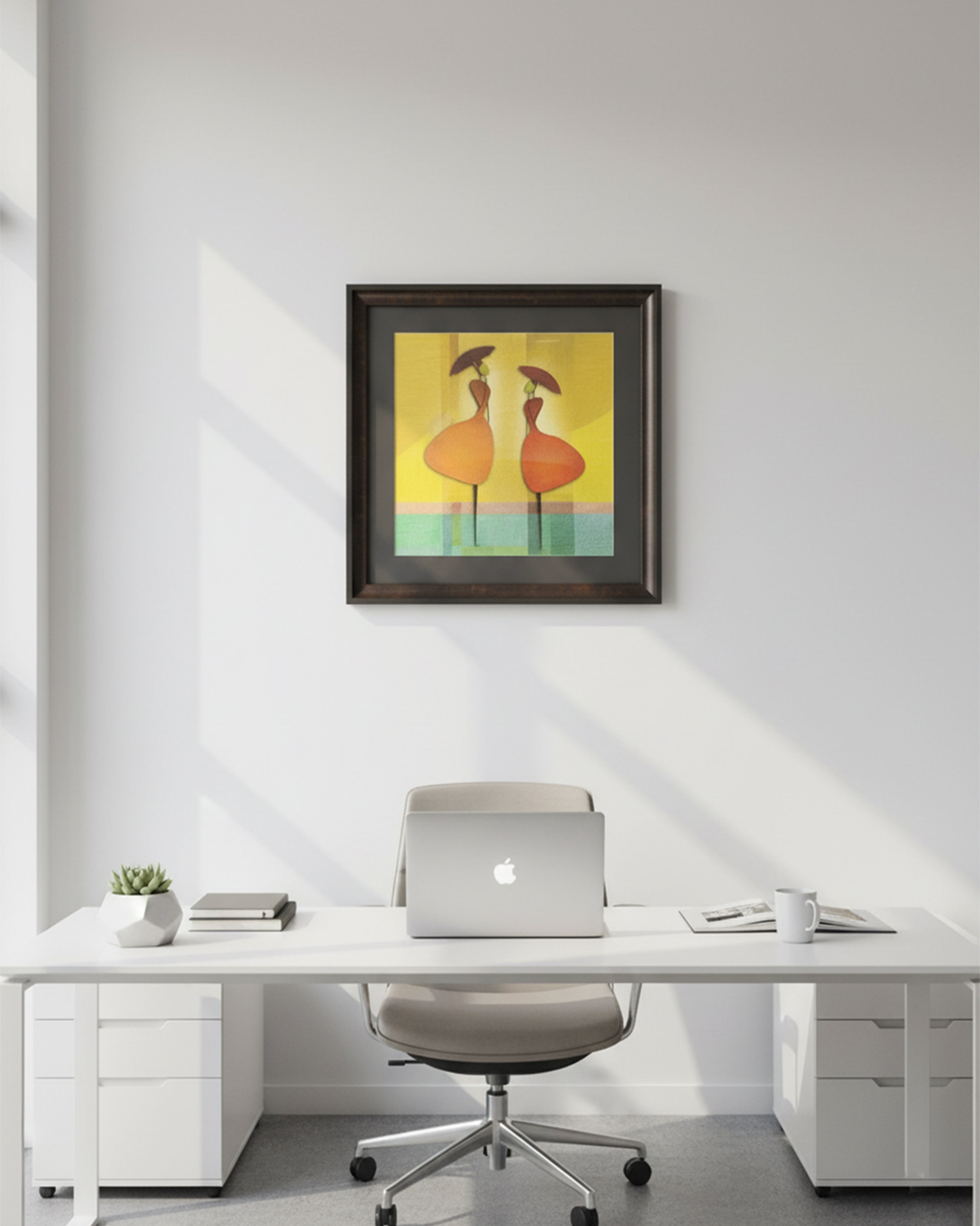 Elegant Abstract African Women Wall Art - Handcrafted Framed Painting for Home & Office Decor (Dark Wood Frame)