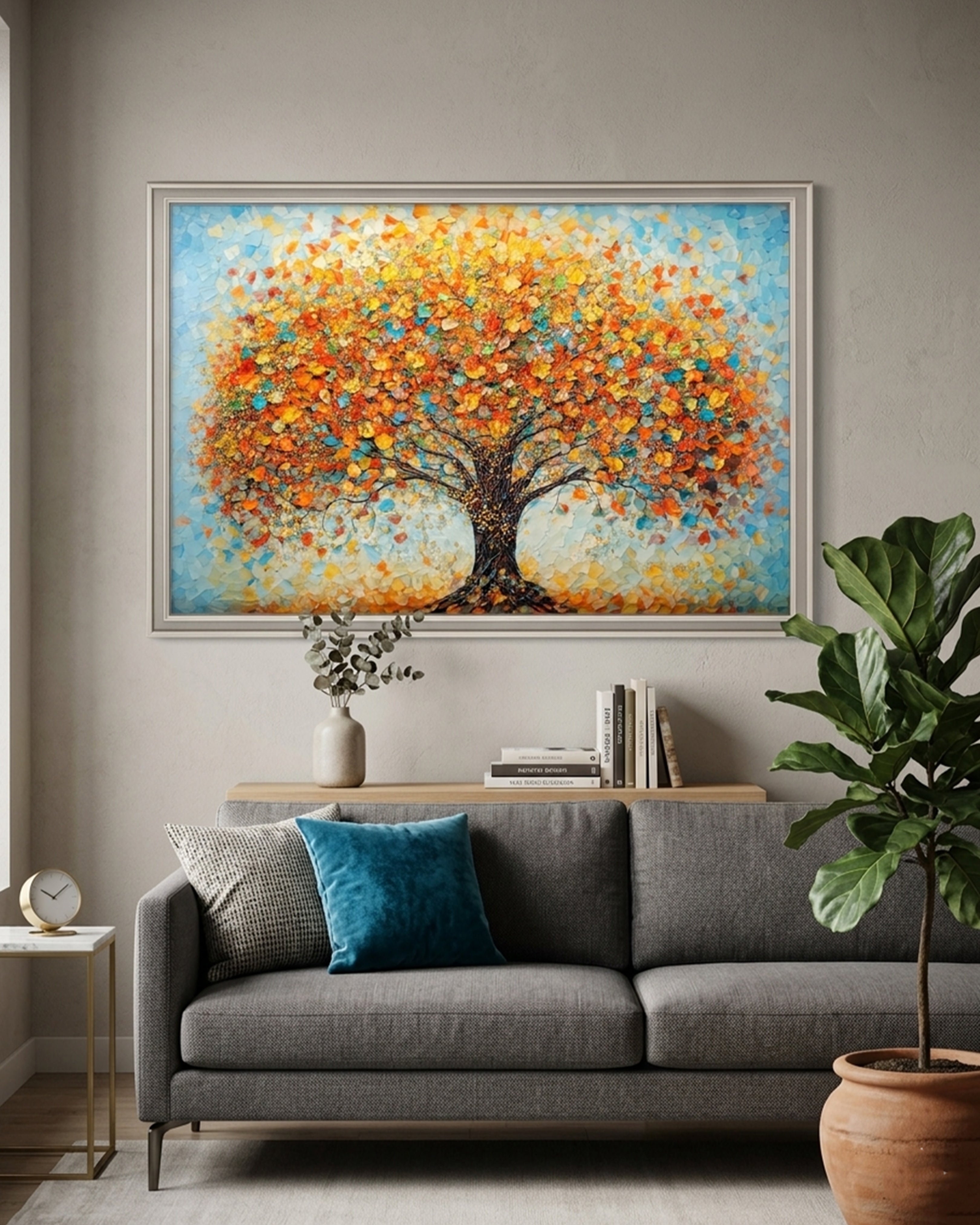 Golden Growth – Abstract Mosaic Tree of Life | Premium Palette Knife Canvas Art