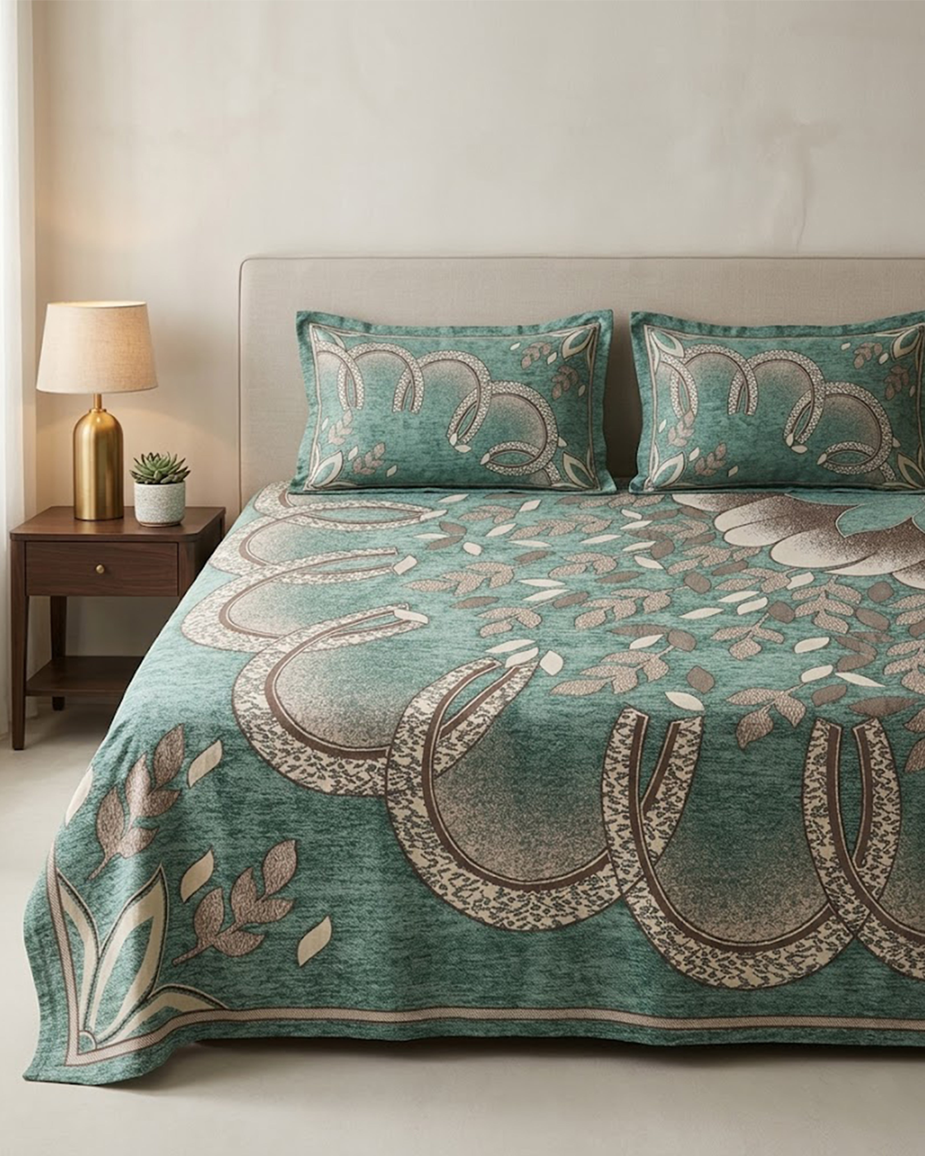 Premium Teal & Earth Tone Mandala Cotton Double Bed Sheet with 2 Pillow Covers – Serene Sanctuary Collection