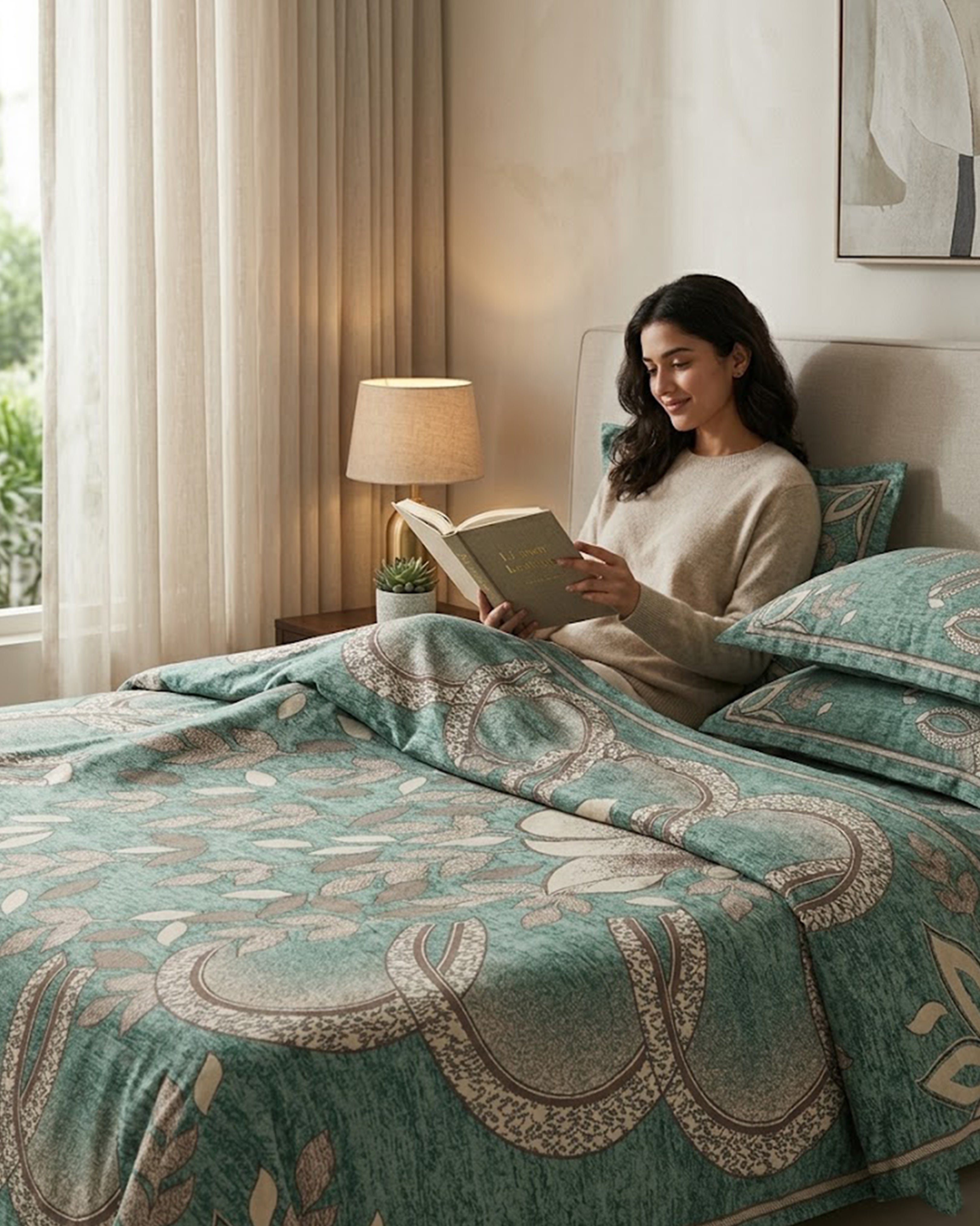 Premium Teal & Earth Tone Mandala Cotton Double Bed Sheet with 2 Pillow Covers – Serene Sanctuary Collection