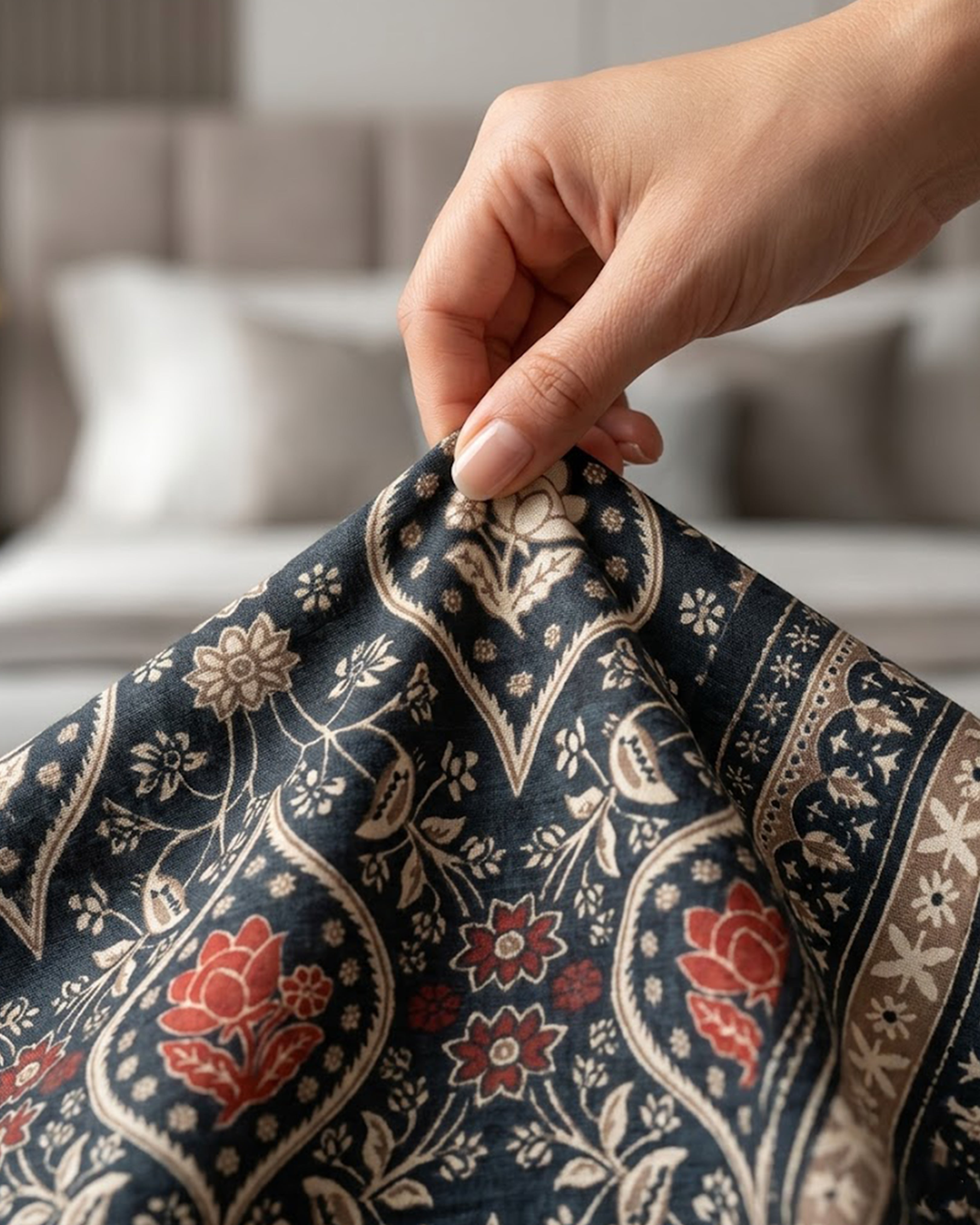 Royal Indigo Blue & Crimson Floral Ethnic Double Bedsheet Set - Premium Traditional Pattern with 2 Matching Pillow Covers