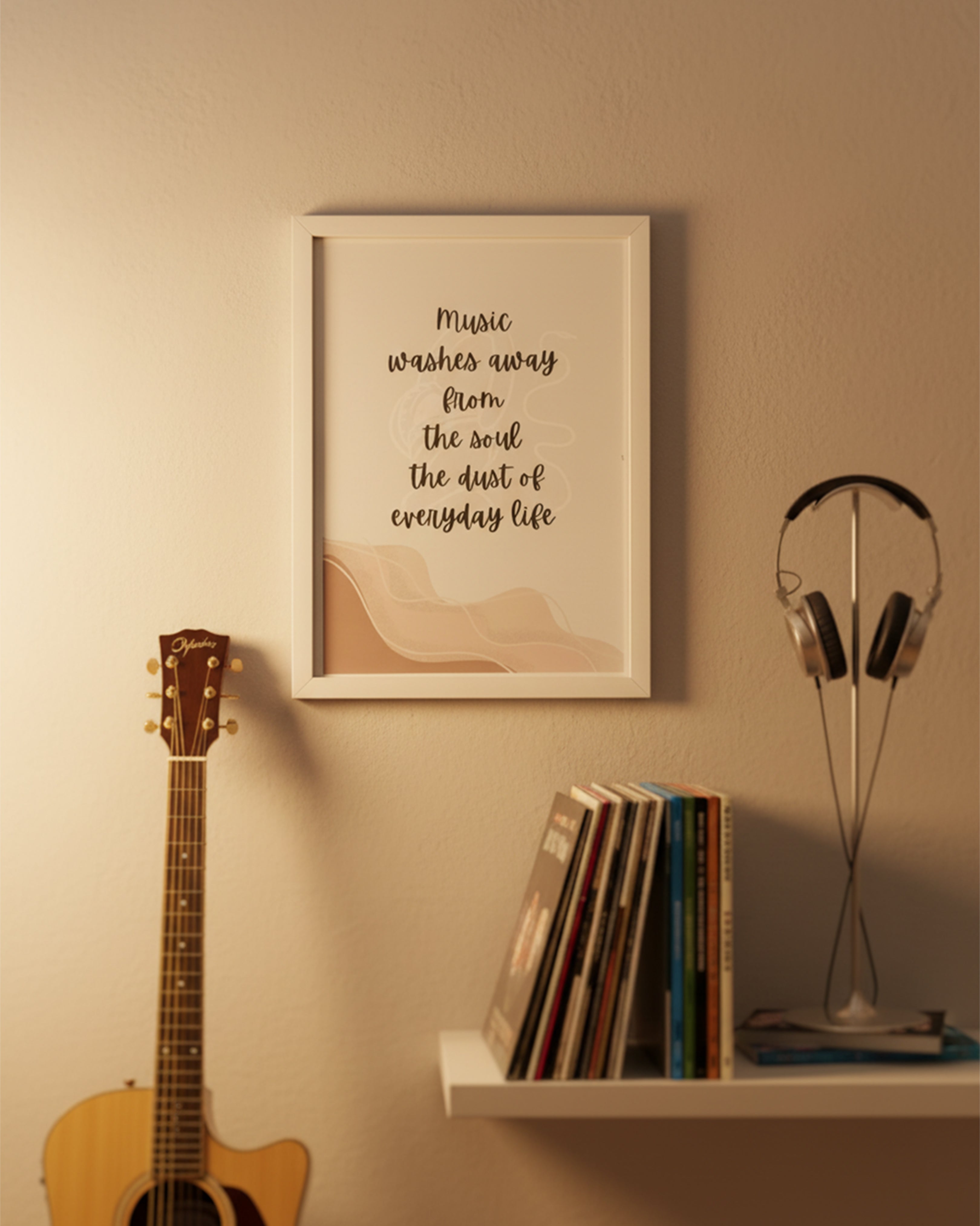 "Music Washes Away The Soul" Framed Wall Art - Inspirational Quote Poster for Music Room, Studio, Living Room Decor