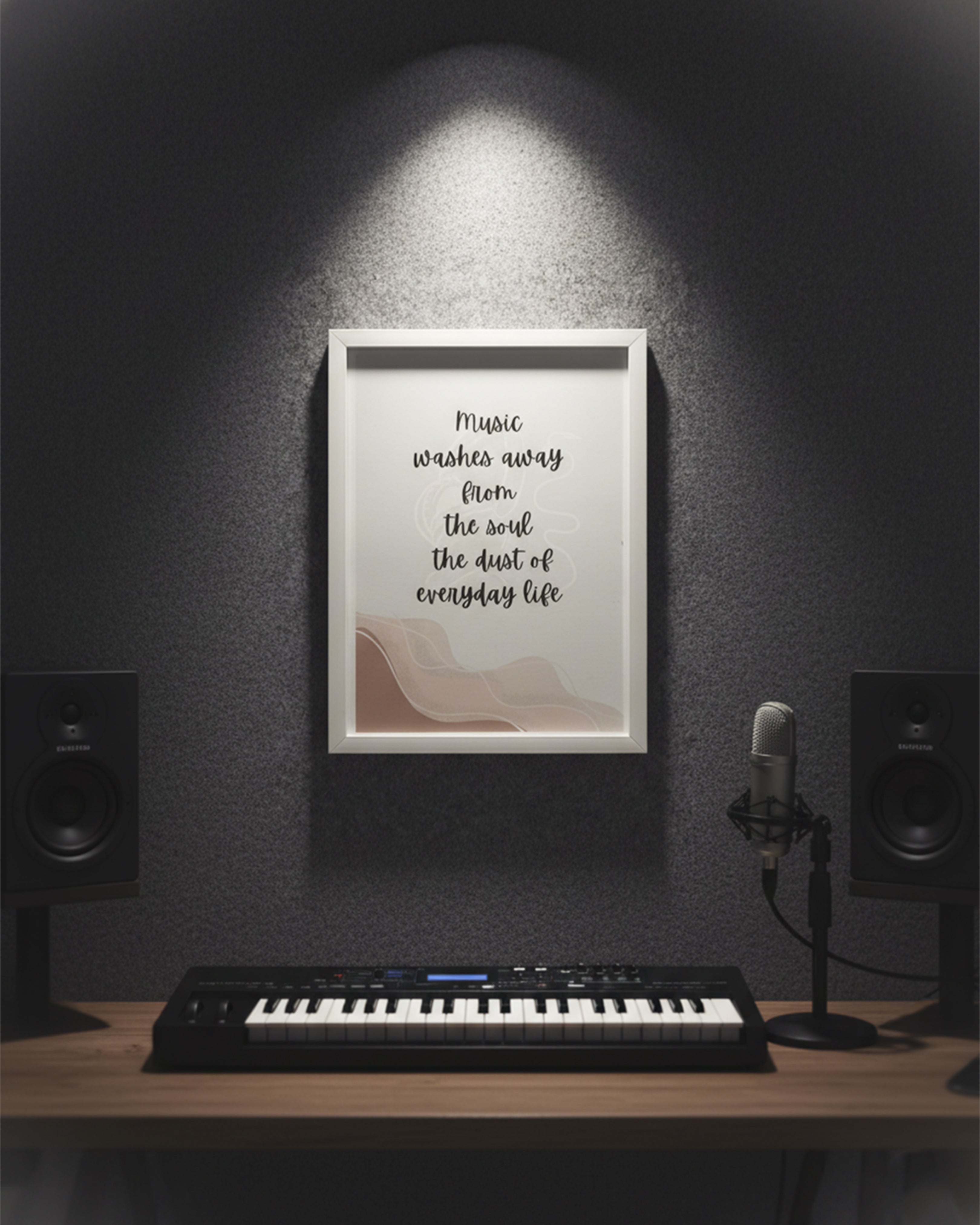 "Music Washes Away The Soul" Framed Wall Art - Inspirational Quote Poster for Music Room, Studio, Living Room Decor