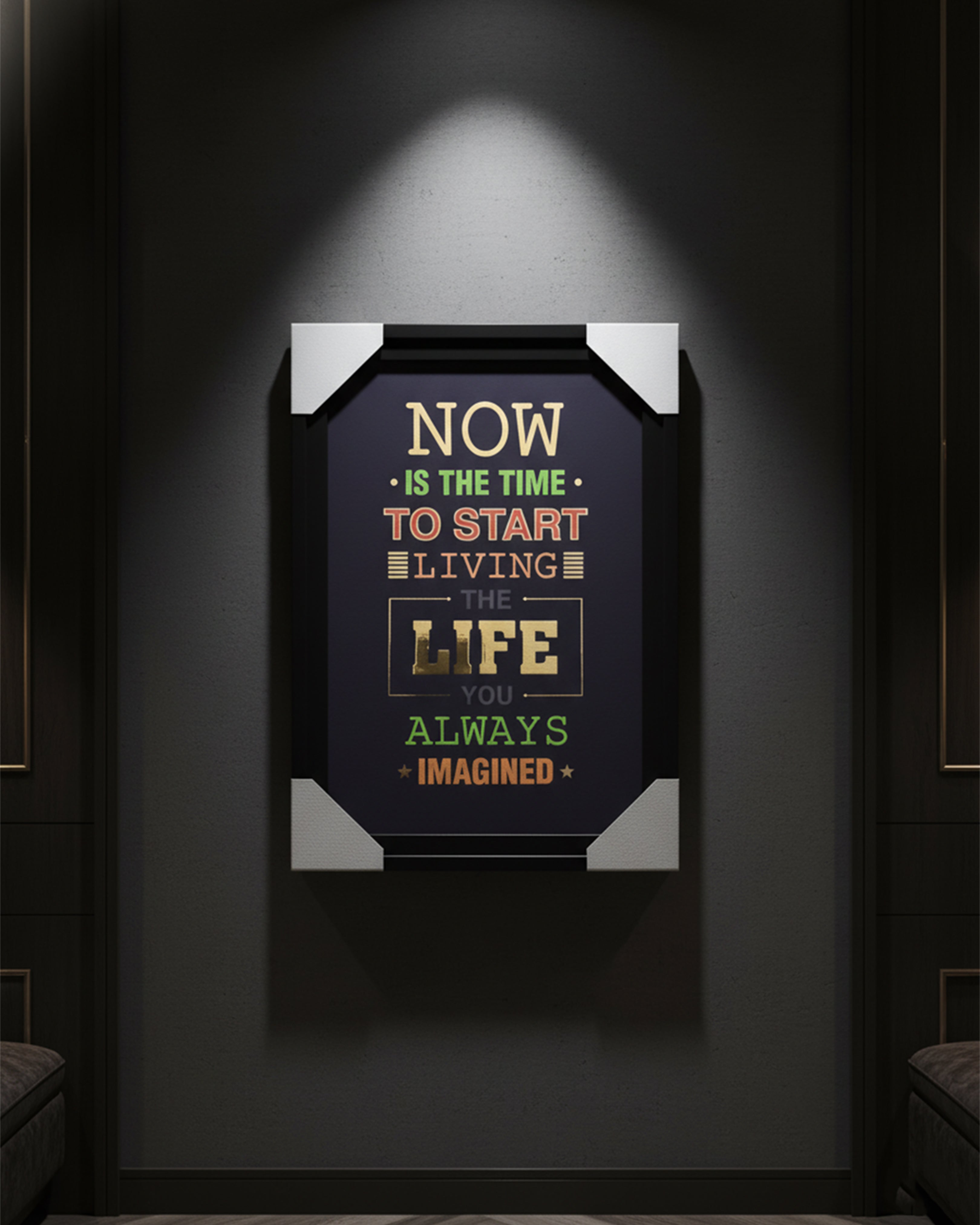 "Start Living Your Dreams" Framed Motivational Wall Art - Bold Typography Quote Poster for Home Office & Gym