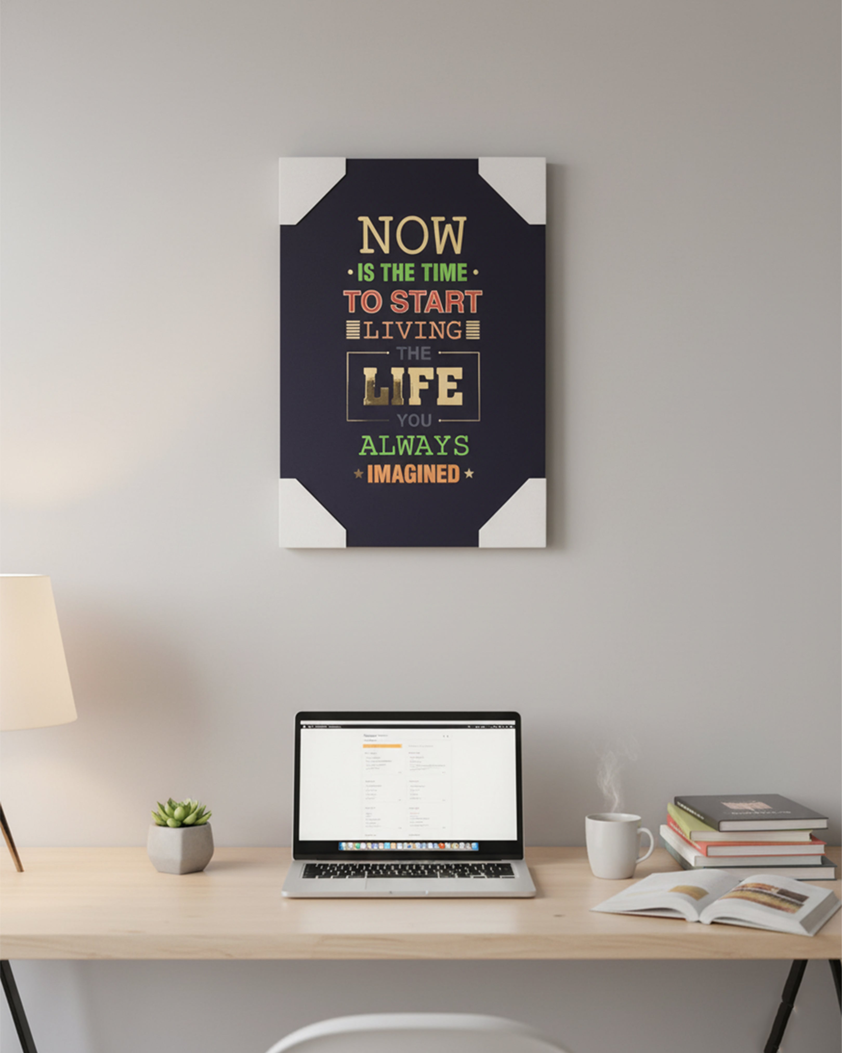 "Start Living Your Dreams" Framed Motivational Wall Art - Bold Typography Quote Poster for Home Office & Gym