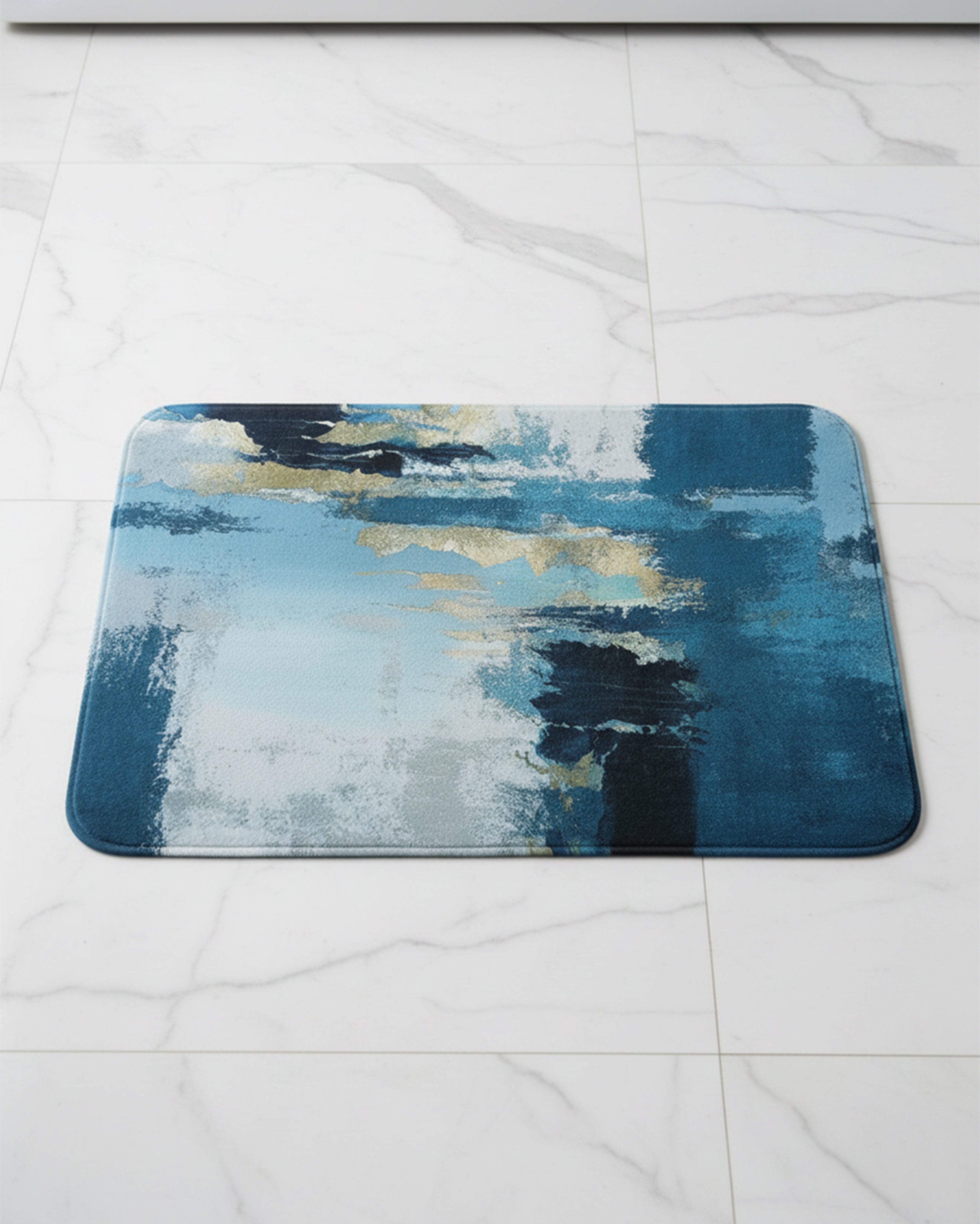 Royal Teal & Gold Swirl Luxury Bath Mat – 3D Abstract Floral Anti-Slip Rug | Super Soft Microfiber Designer Floor Mat