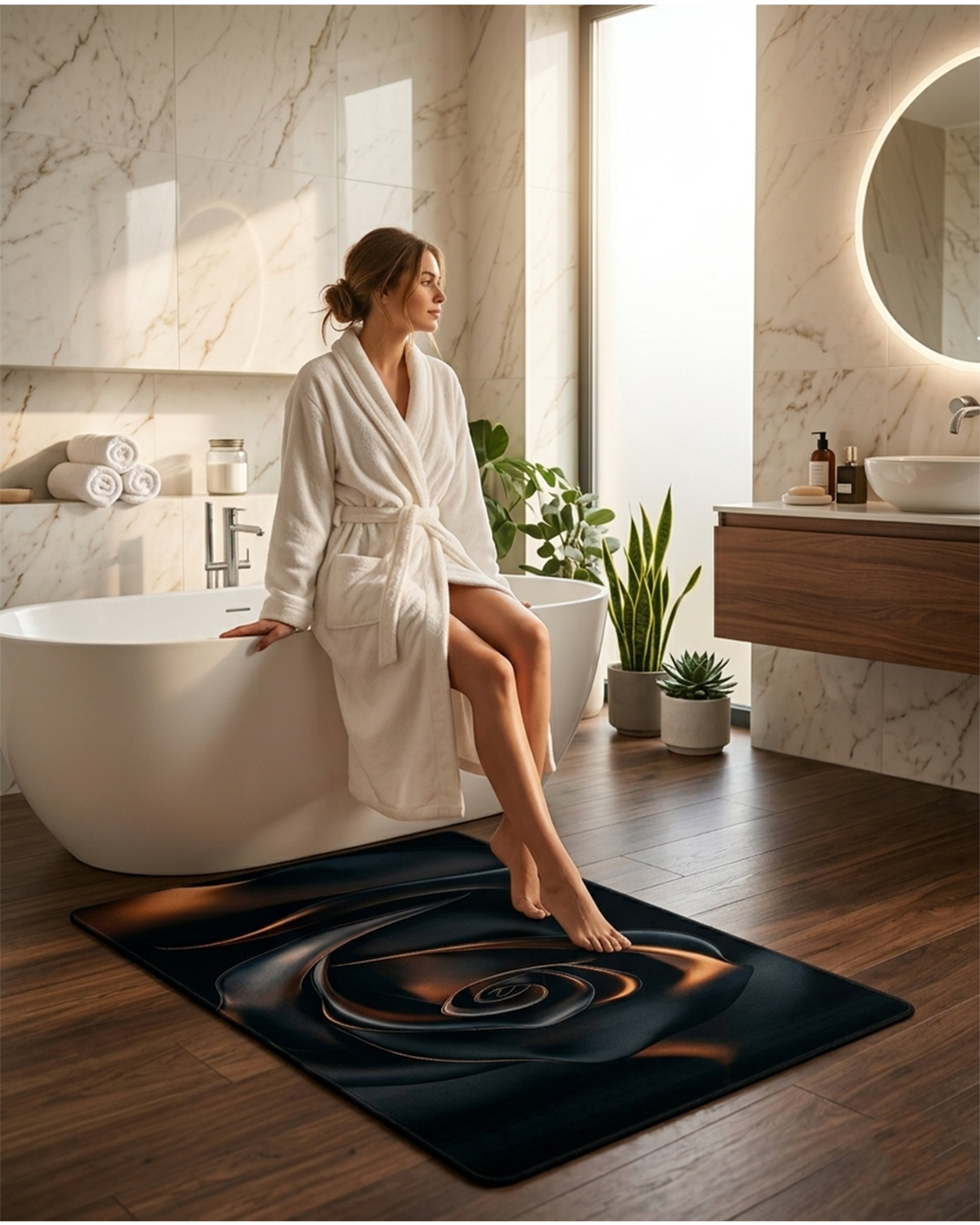 Abstract Metallic Rose Luxury Bath Mat – 3D Dark Floral Anti-Skid Rug | Super Soft & Absorbent Designer Floor Mat
