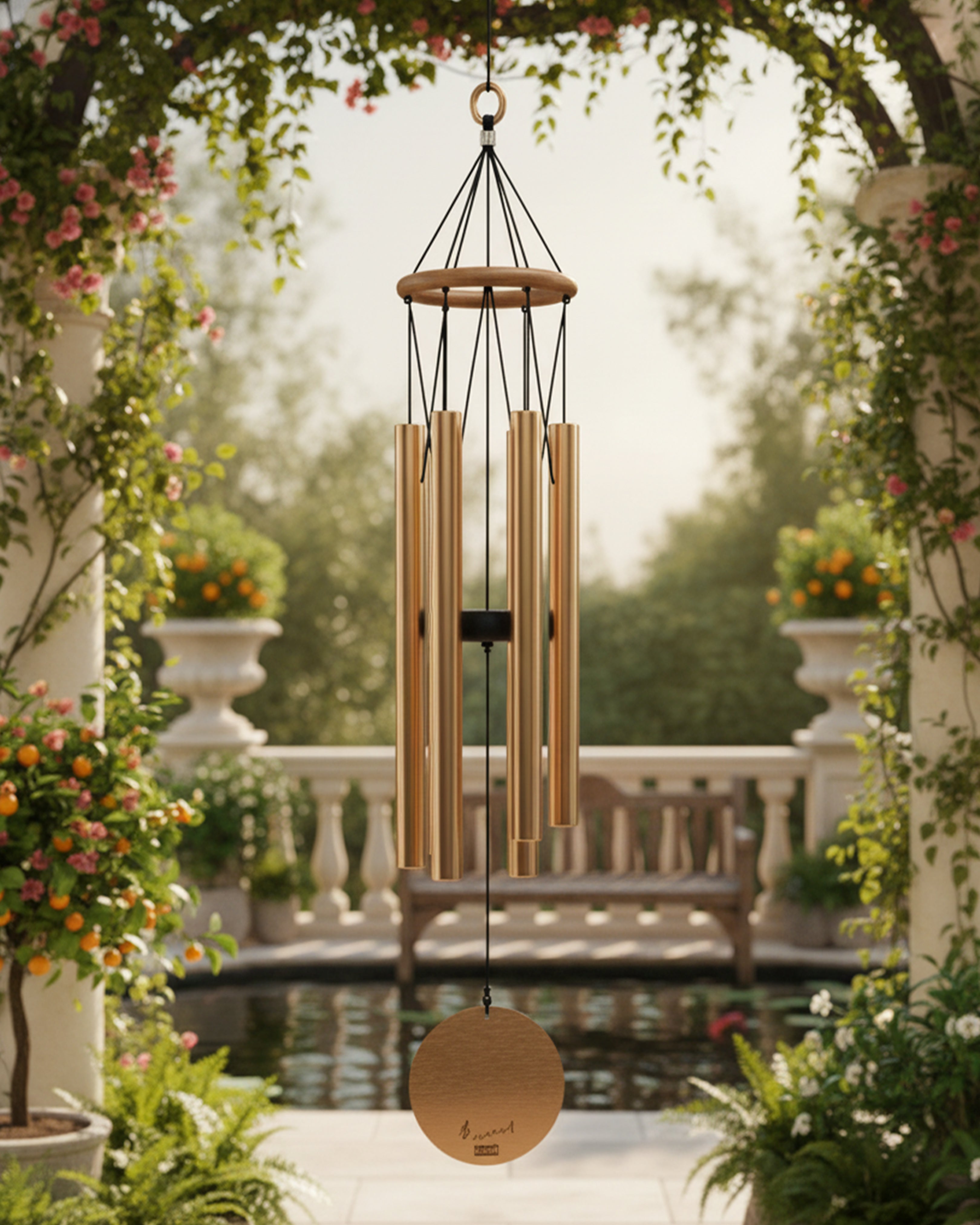 Premium Copper-Finished Deep Tone Wind Chimes - Elegant Handcrafted Outdoor Garden Decor