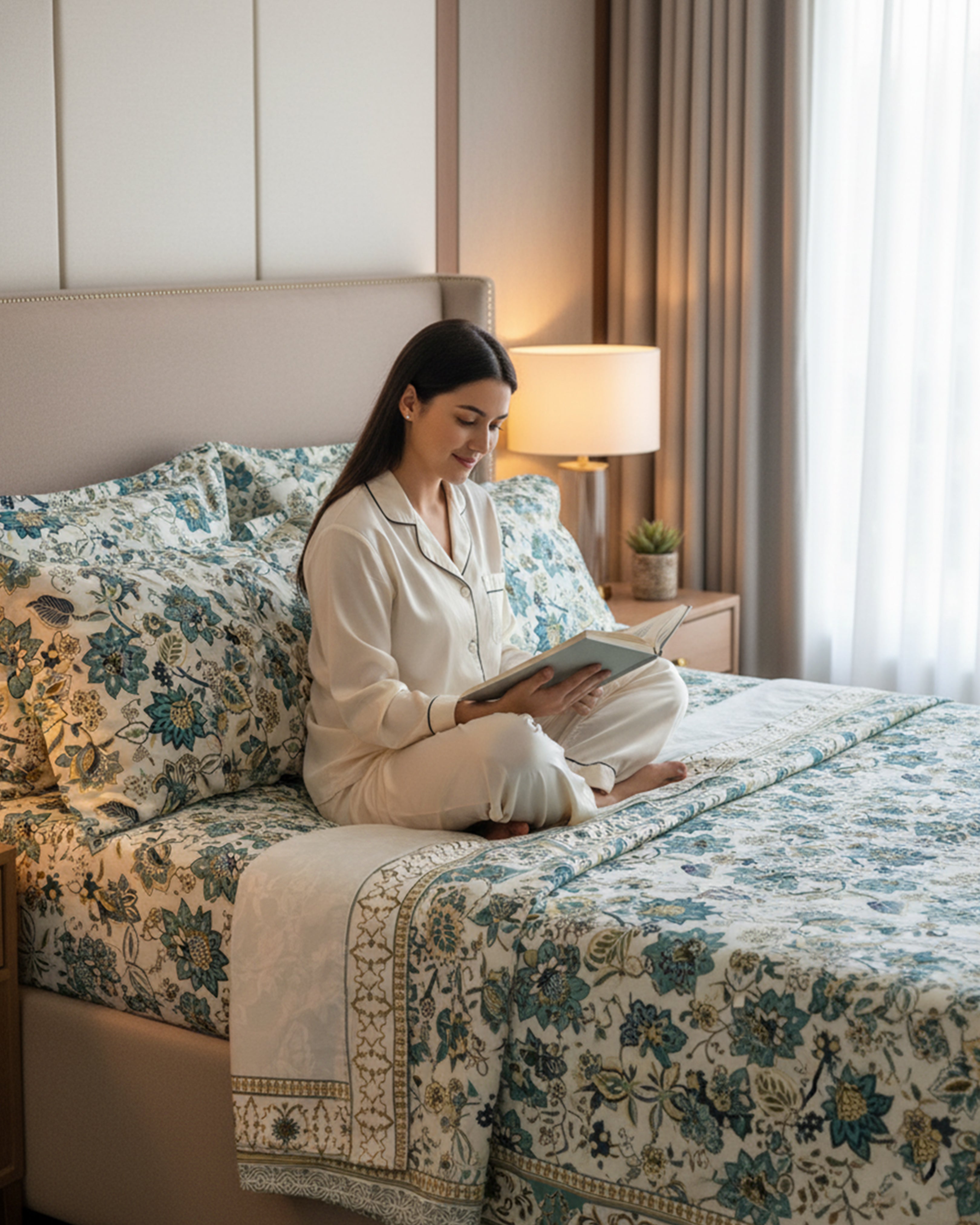 Premium White & Grey Floral Cotton Double Bed Sheet with 2 Pillow Covers – Elegant Blossom Collection