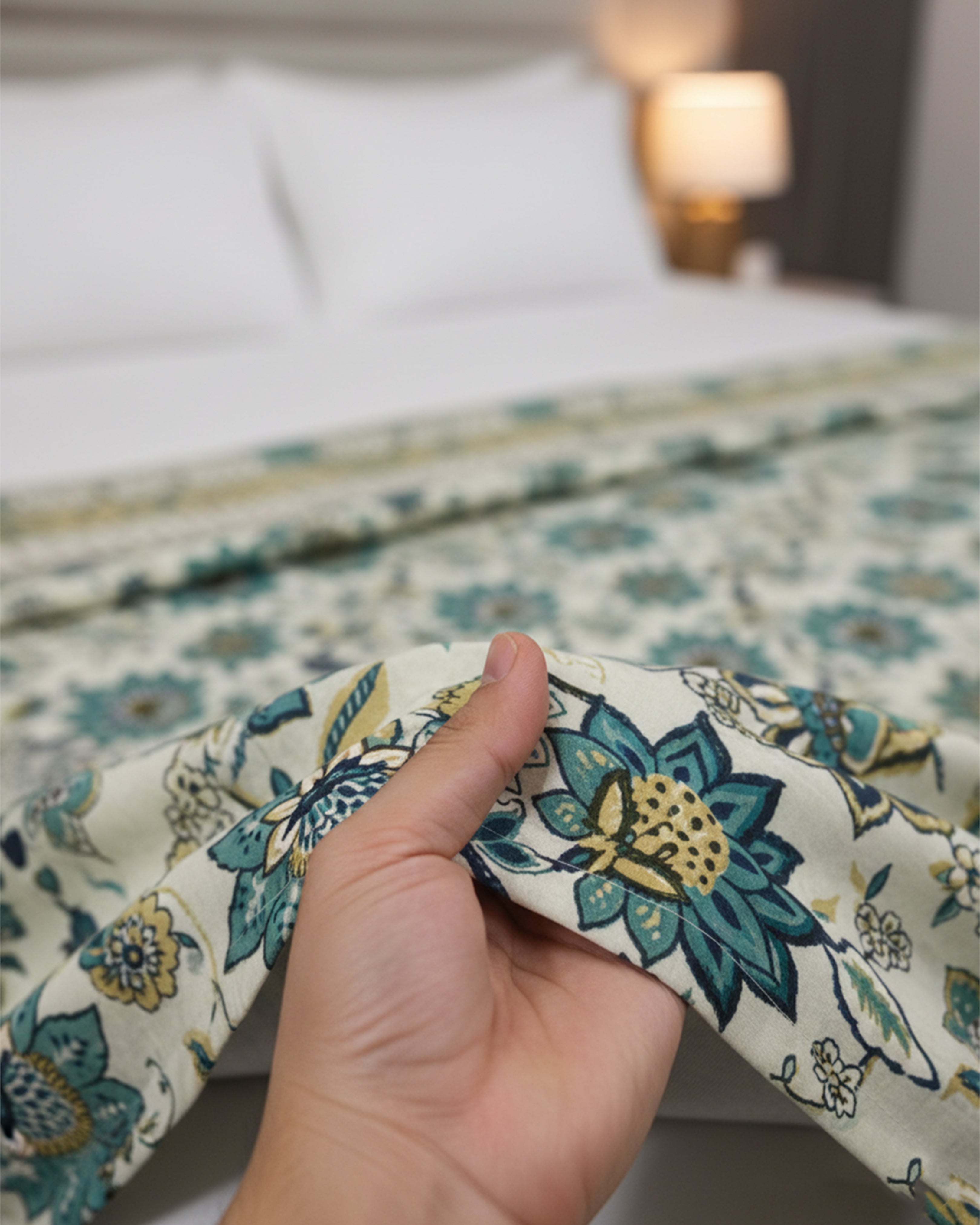 Premium White & Grey Floral Cotton Double Bed Sheet with 2 Pillow Covers – Elegant Blossom Collection