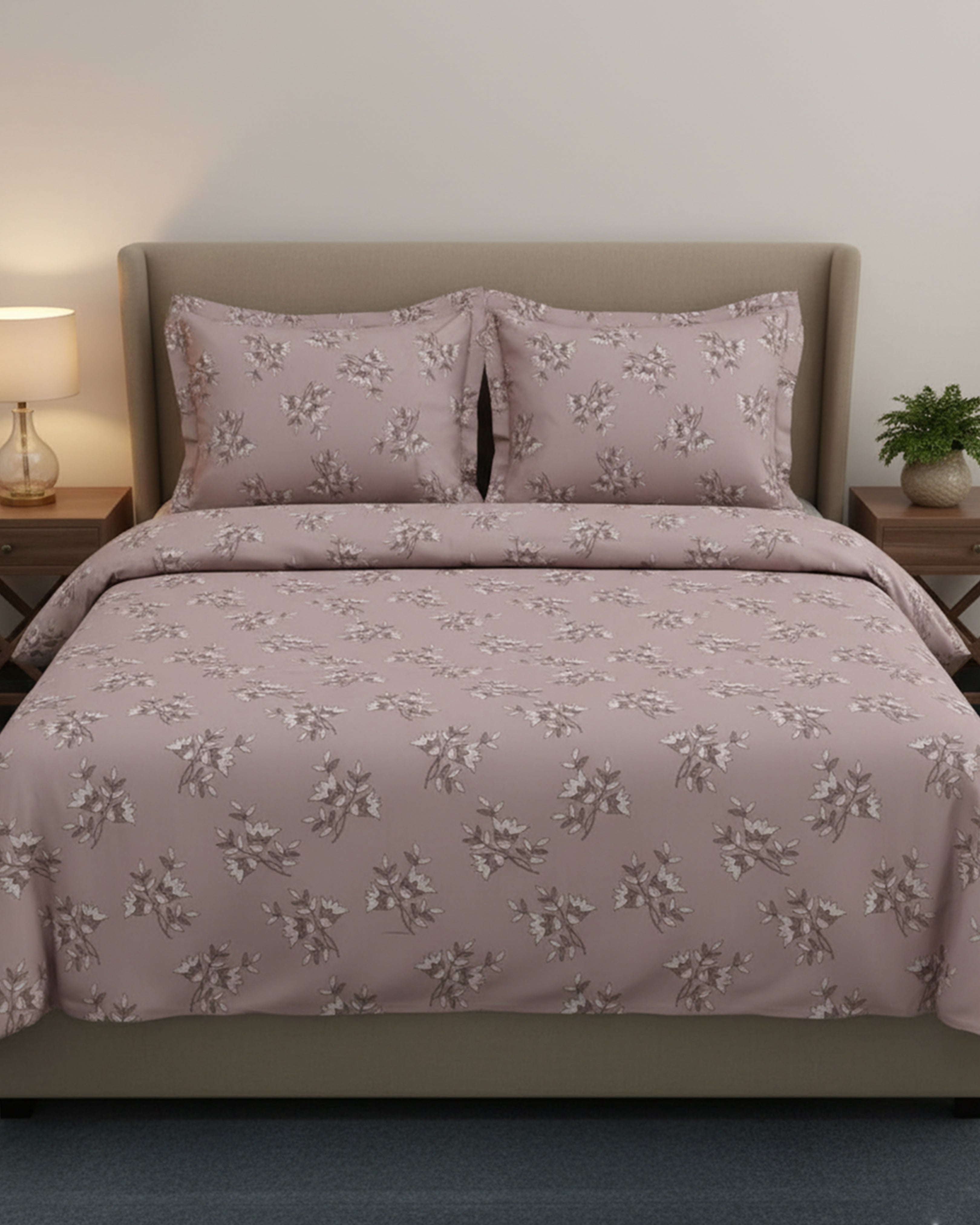 Elegant Dusty Rose Pink Floral Double Bedsheet Set - Premium Soft Touch Fabric with 2 Matching Pillow Covers