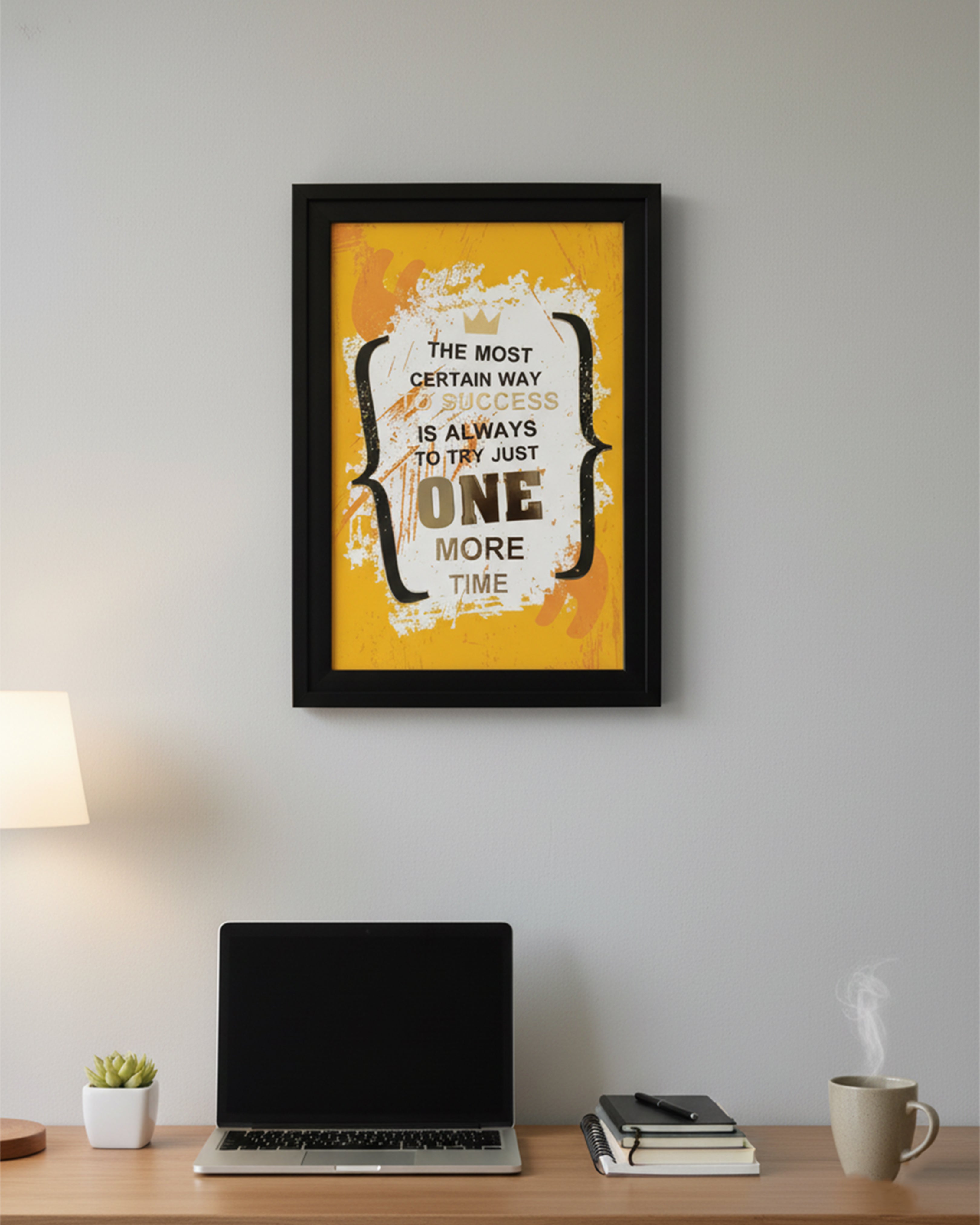 "One More Time" Success Motivational Framed Art - Thomas Edison Quote Wall Decor for Office, Study, and Productivity