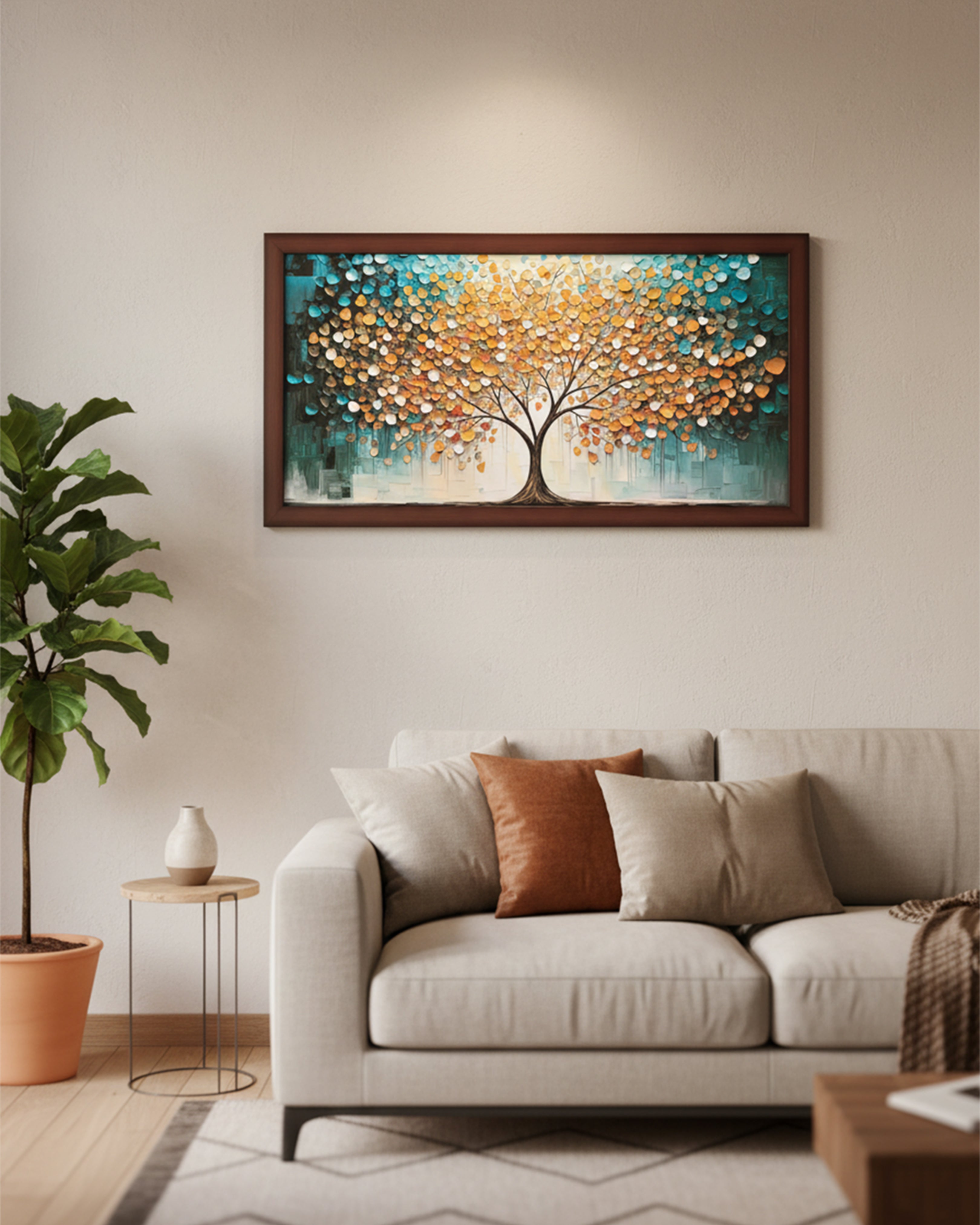 Golden Tree of Life Framed Wall Art - Abstract Canvas Painting for Living Room, Office & Wealth Prosperity Decor