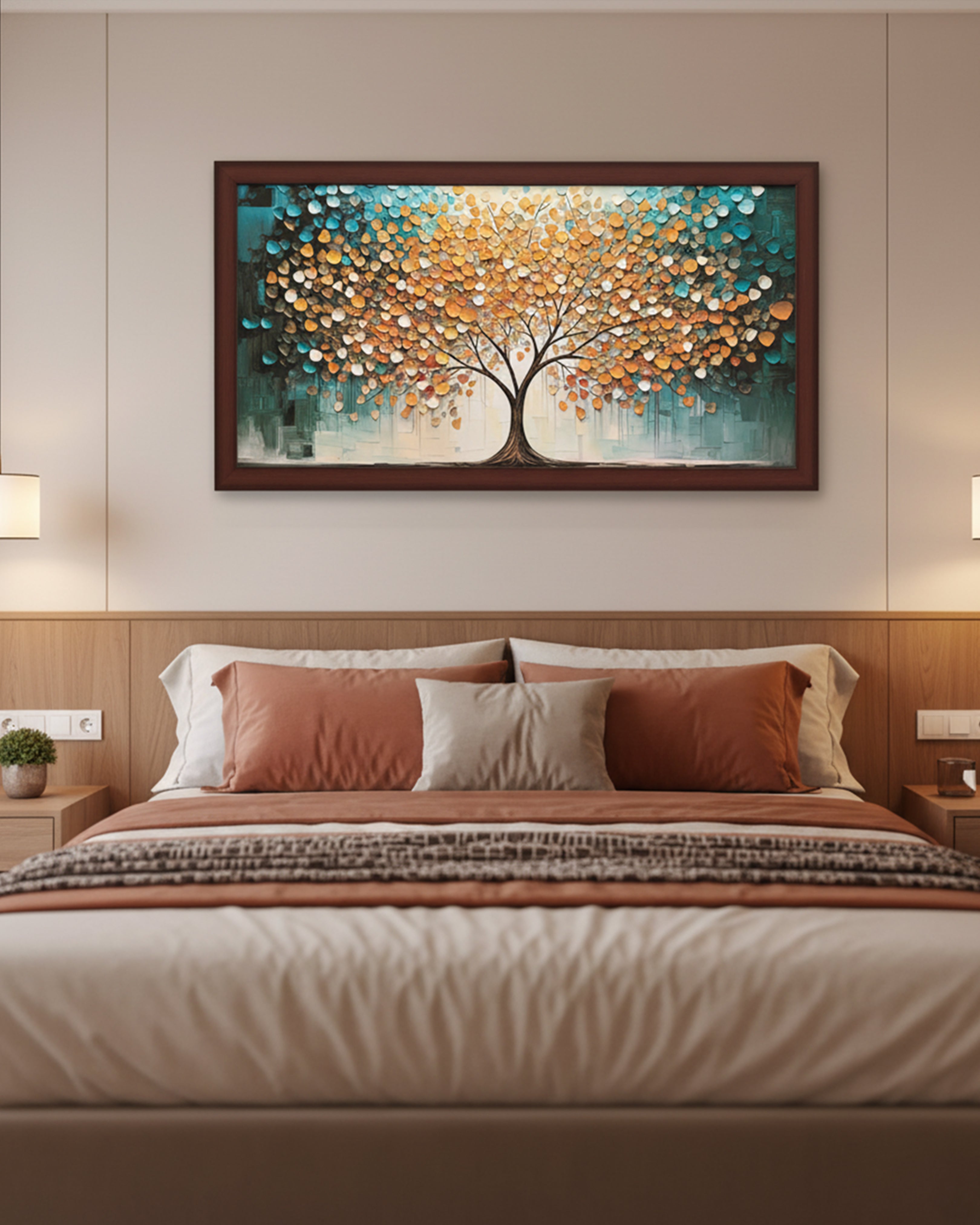 Golden Tree of Life Framed Wall Art - Abstract Canvas Painting for Living Room, Office & Wealth Prosperity Decor