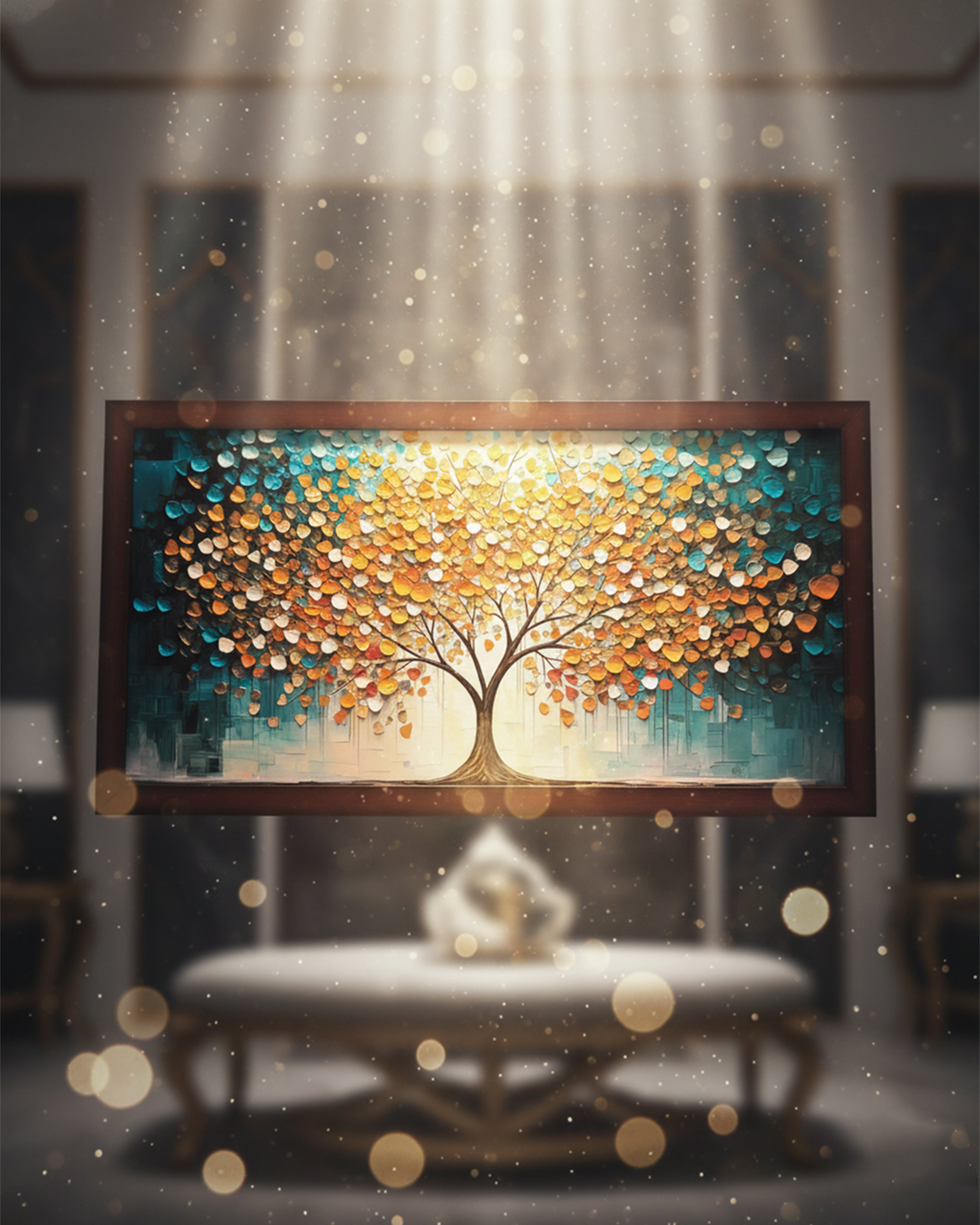 Golden Tree of Life Framed Wall Art - Abstract Canvas Painting for Living Room, Office & Wealth Prosperity Decor