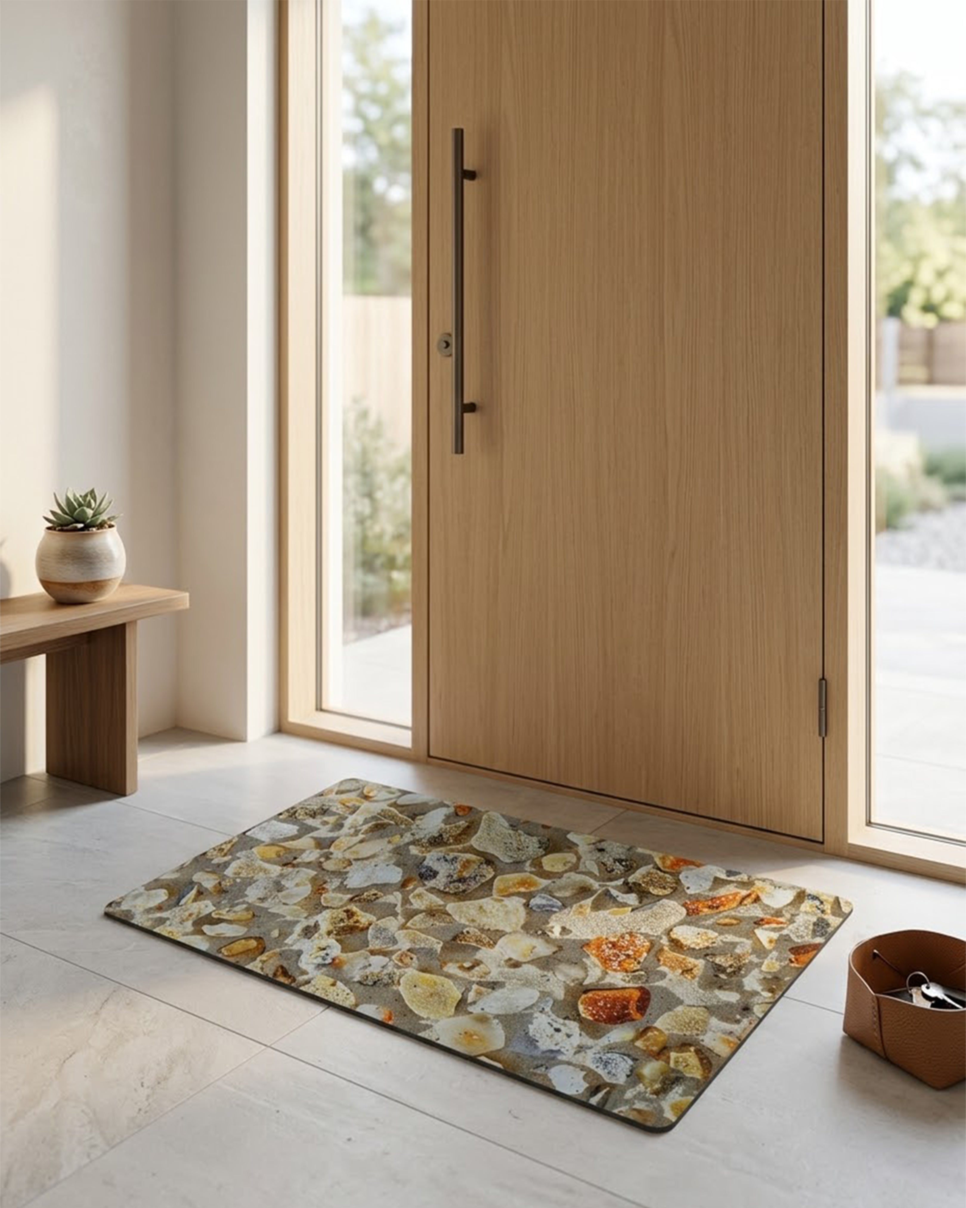 Slate Grey 3D Pebble Bath Mat – Modern River Stone Anti-Slip Rug | Super Absorbent Microfiber Spa Floor Mat