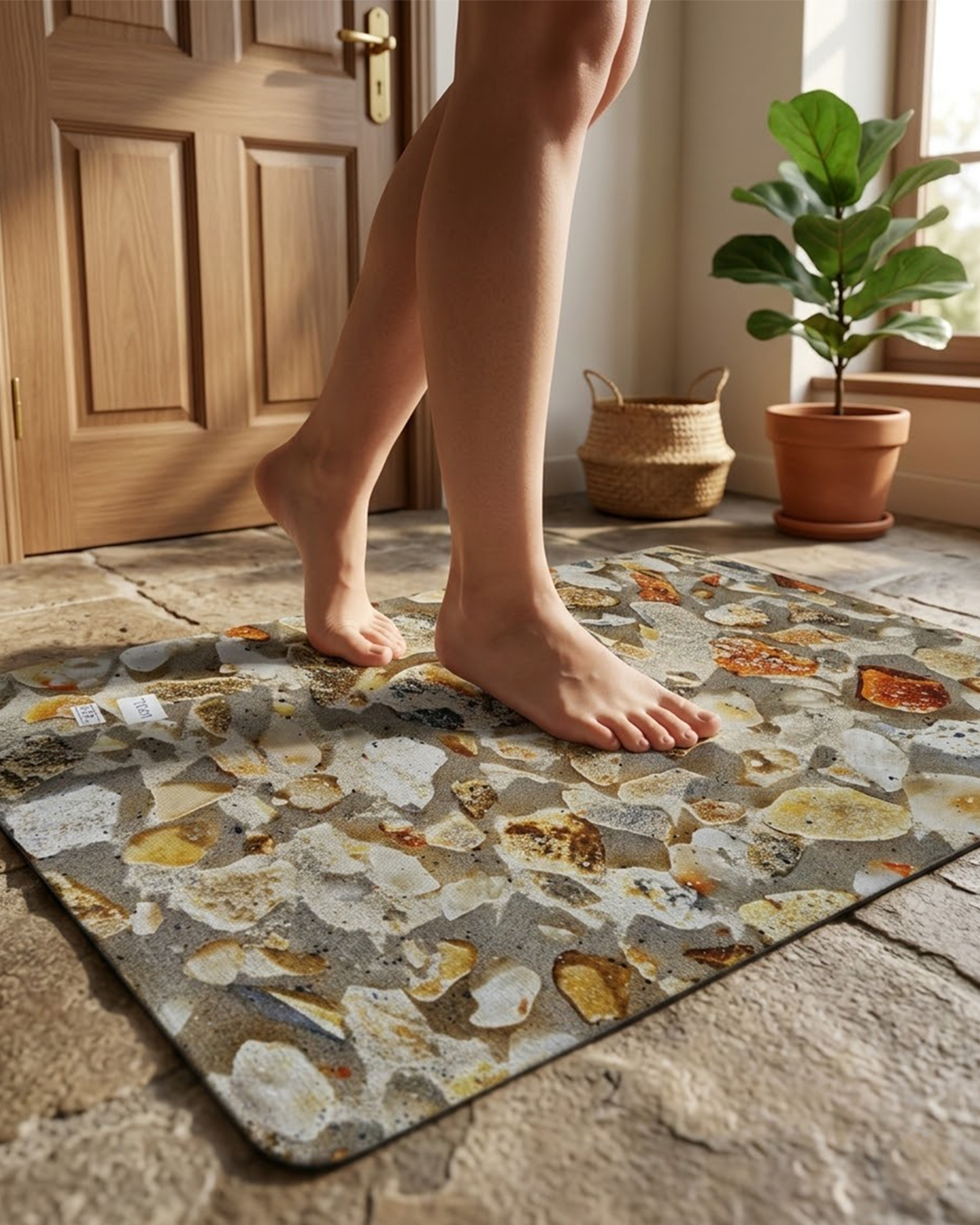 Slate Grey 3D Pebble Bath Mat – Modern River Stone Anti-Slip Rug | Super Absorbent Microfiber Spa Floor Mat