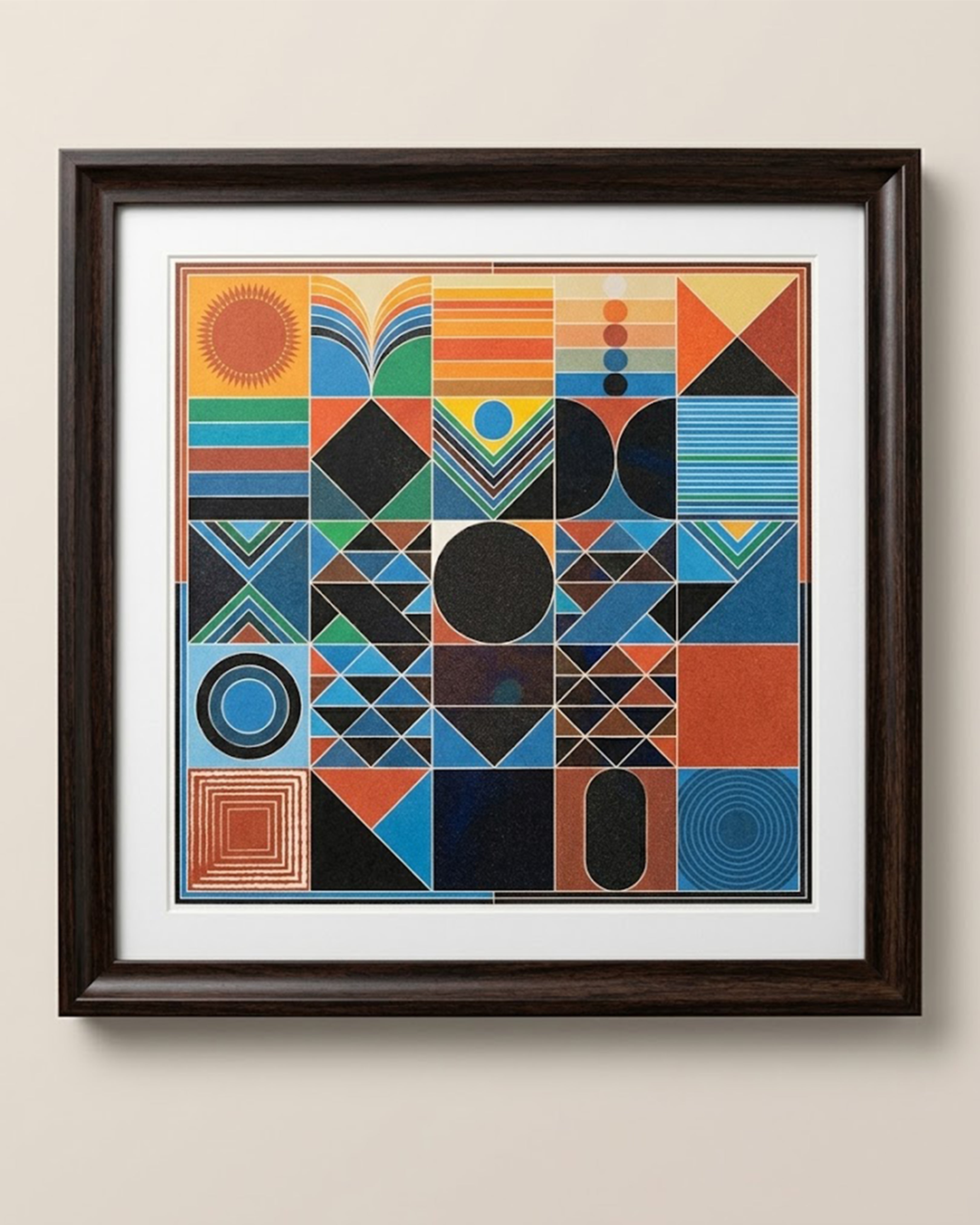 Geometric Abstract Bauhaus Style Wall Art - Modern Multi-Color Framed Canvas Print