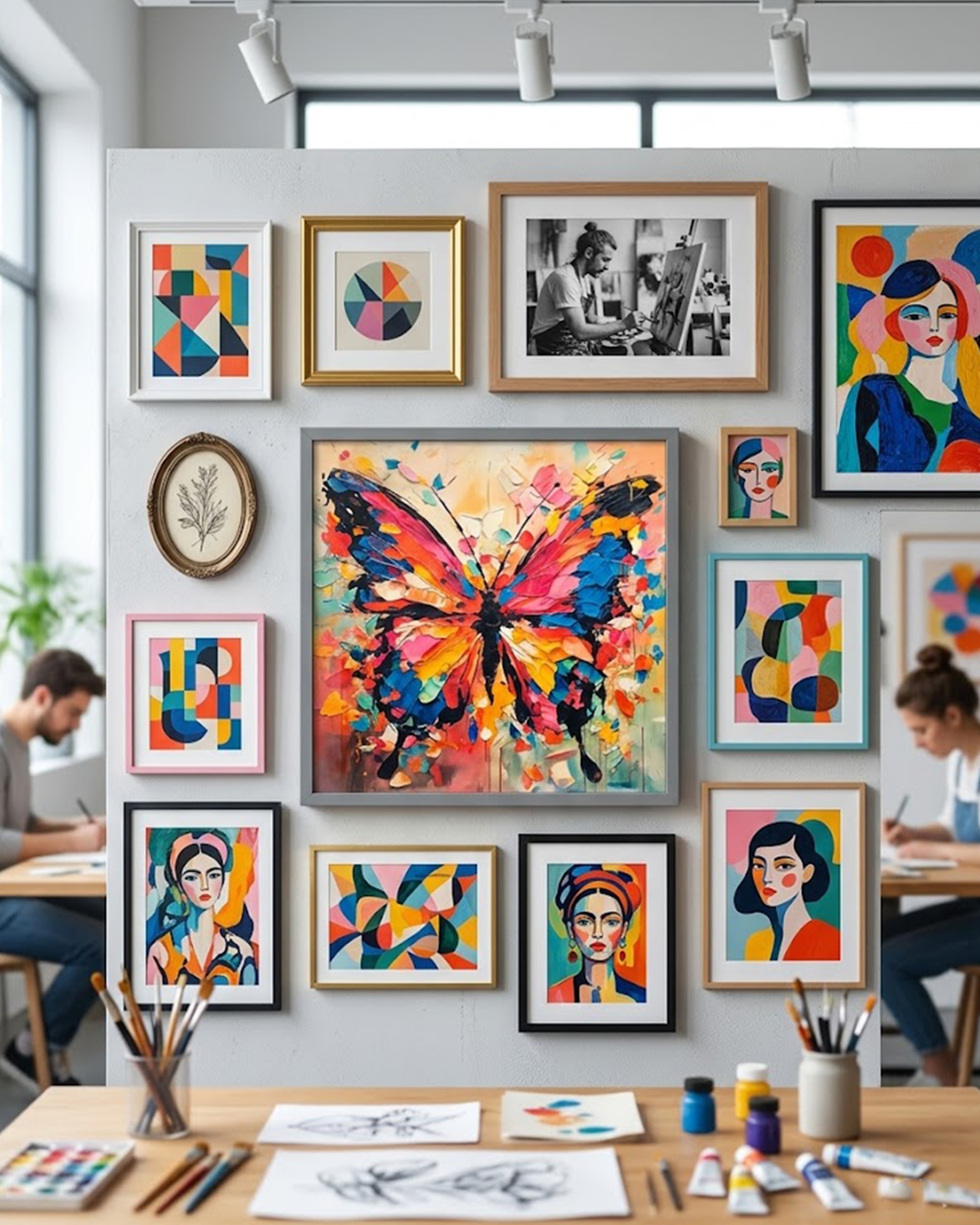 Vibrant Abstract Butterfly Textured Framed Wall Art - Colorful Palette Knife Painting for Bedroom, Living Room & Aesthetic Home Decor