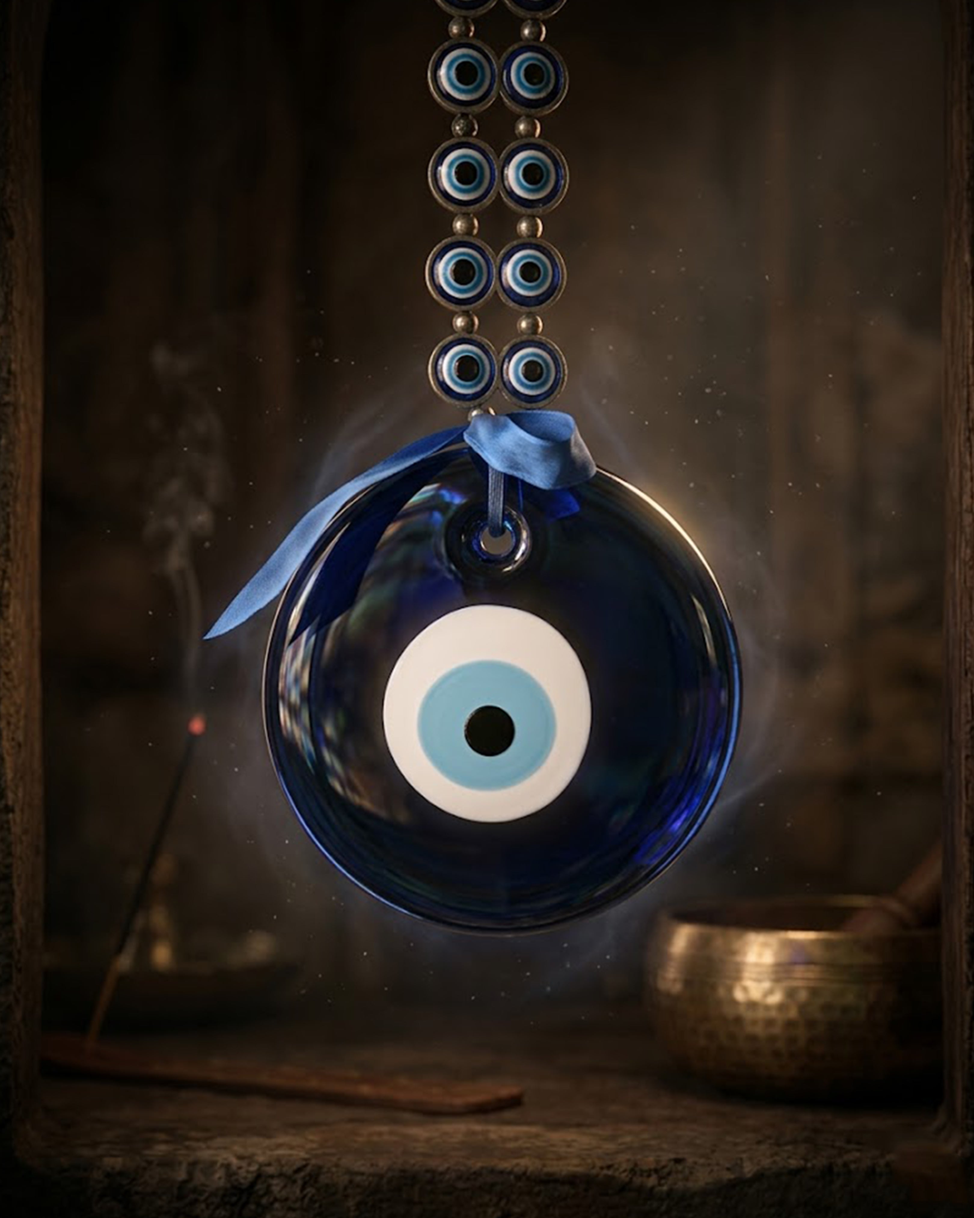 Nazar Battu Evil Eye Wall Hanging - Glass Turkish Amulet for Home Protection and Good Luck